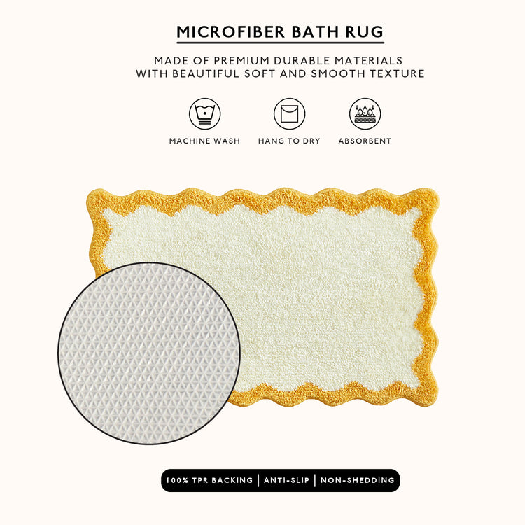 Microfiber bath rug with texture detail and features on a white background