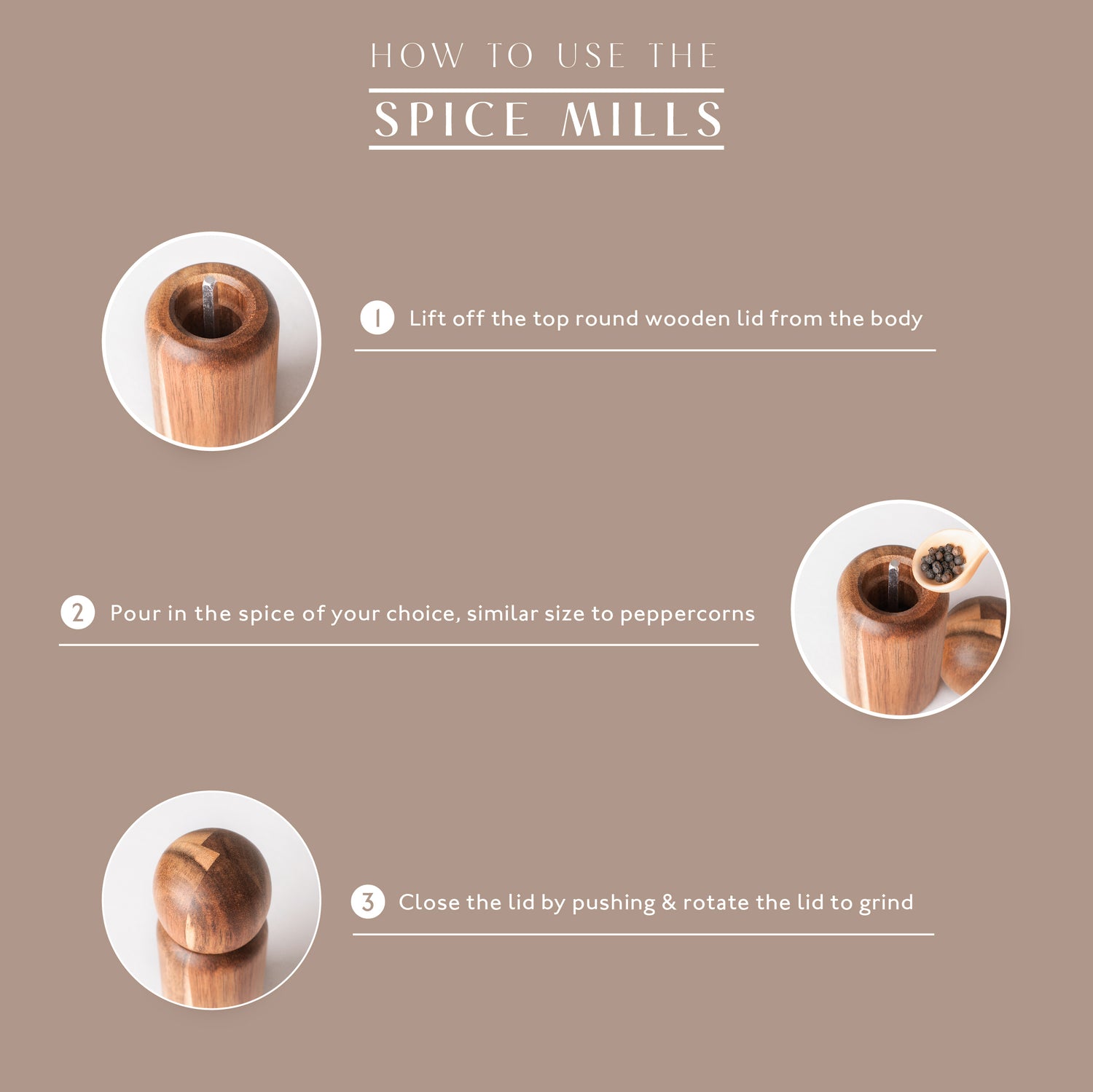 acacia wood pepper mill salt grinder
