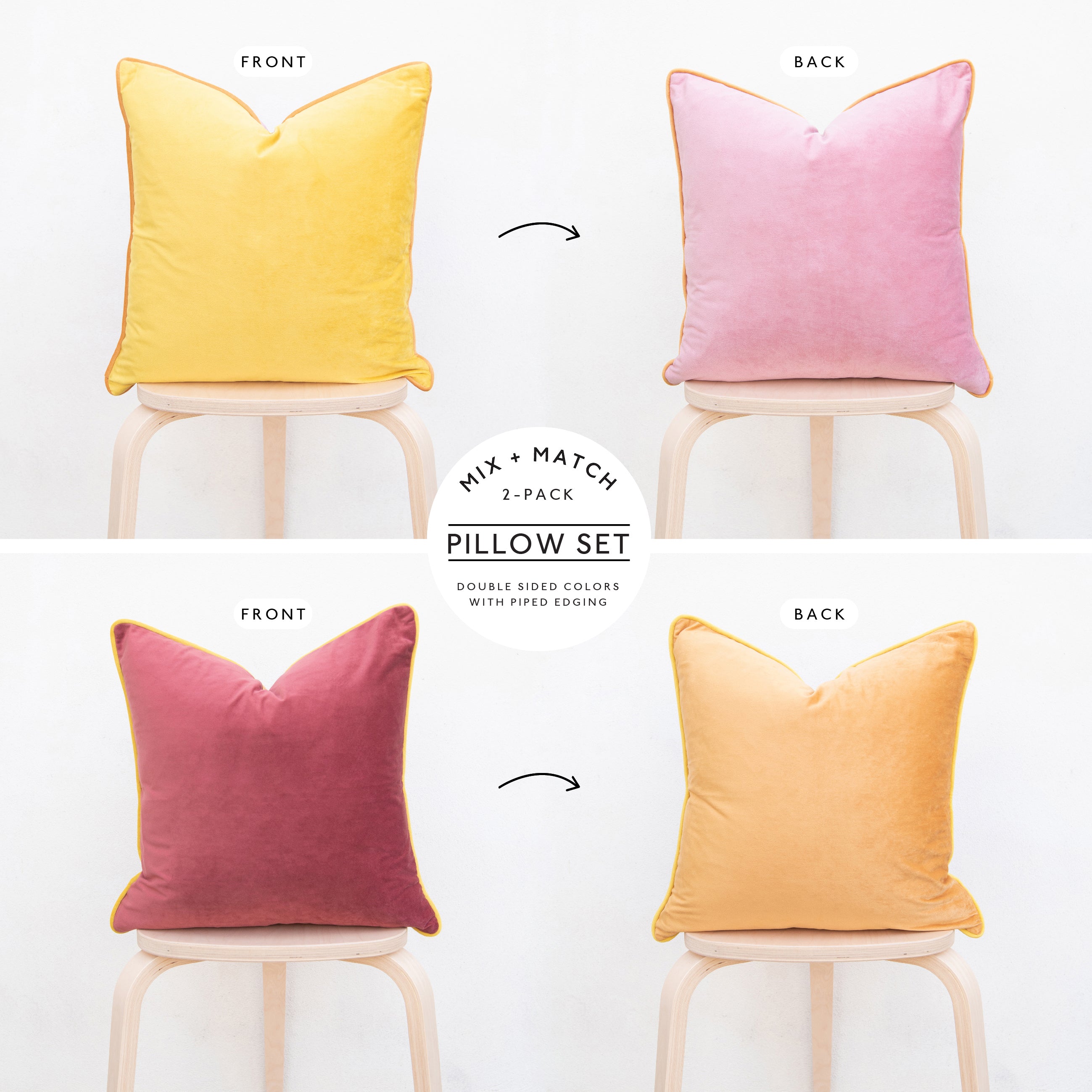 decorative throw pillow covers velvet color block reversible piping