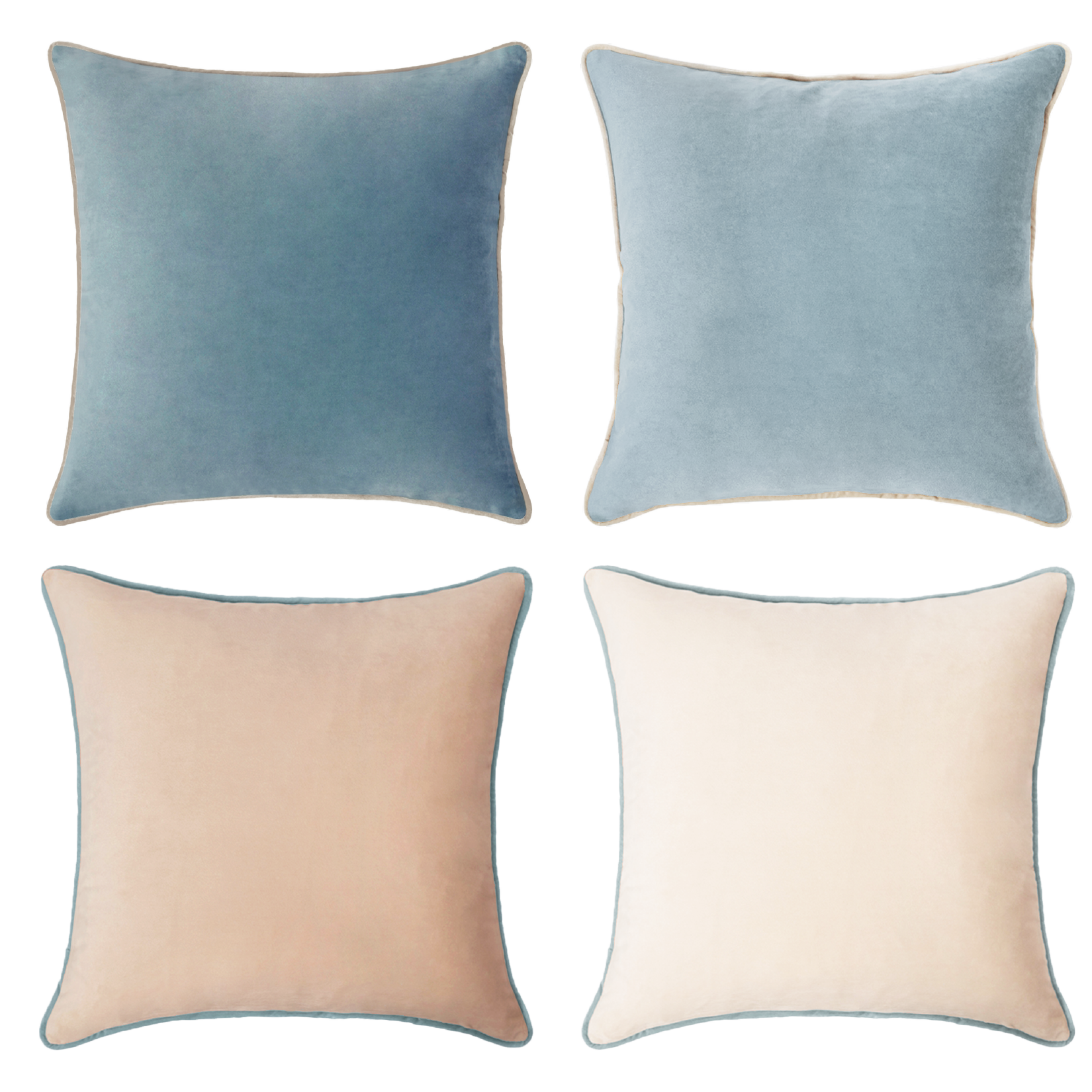 decorative throw pillow covers set of 4 piping velvet beige light blue