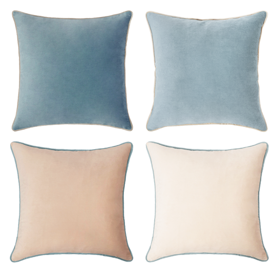 decorative throw pillow covers set of 4 piping velvet beige light blue