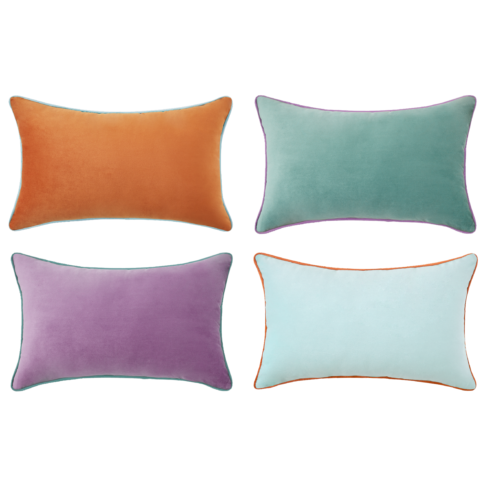 decorative throw pillow covers set of 4 piping velvet orange teal light blue purple