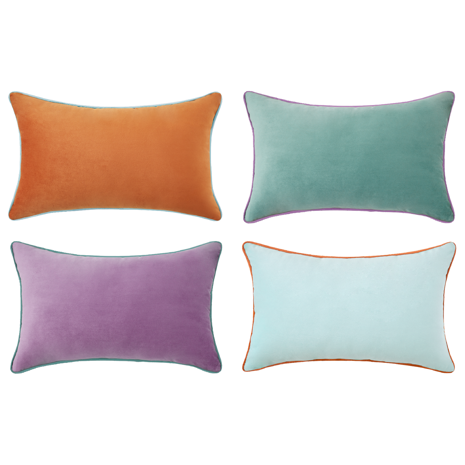 decorative throw pillow covers set of 4 piping velvet orange teal light blue purple