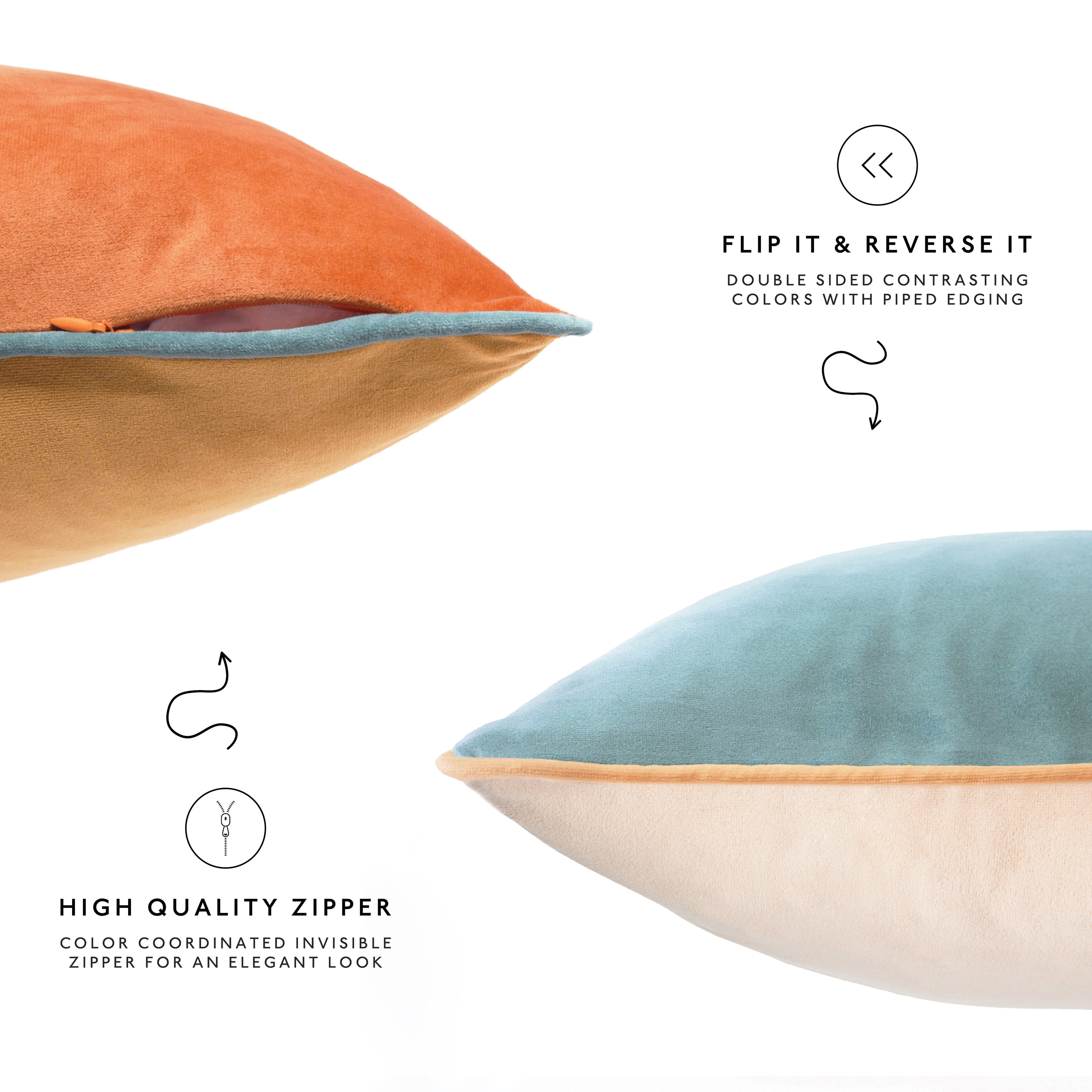 orange teal piping throw pillow covers velvet home decor soft square shams cushions