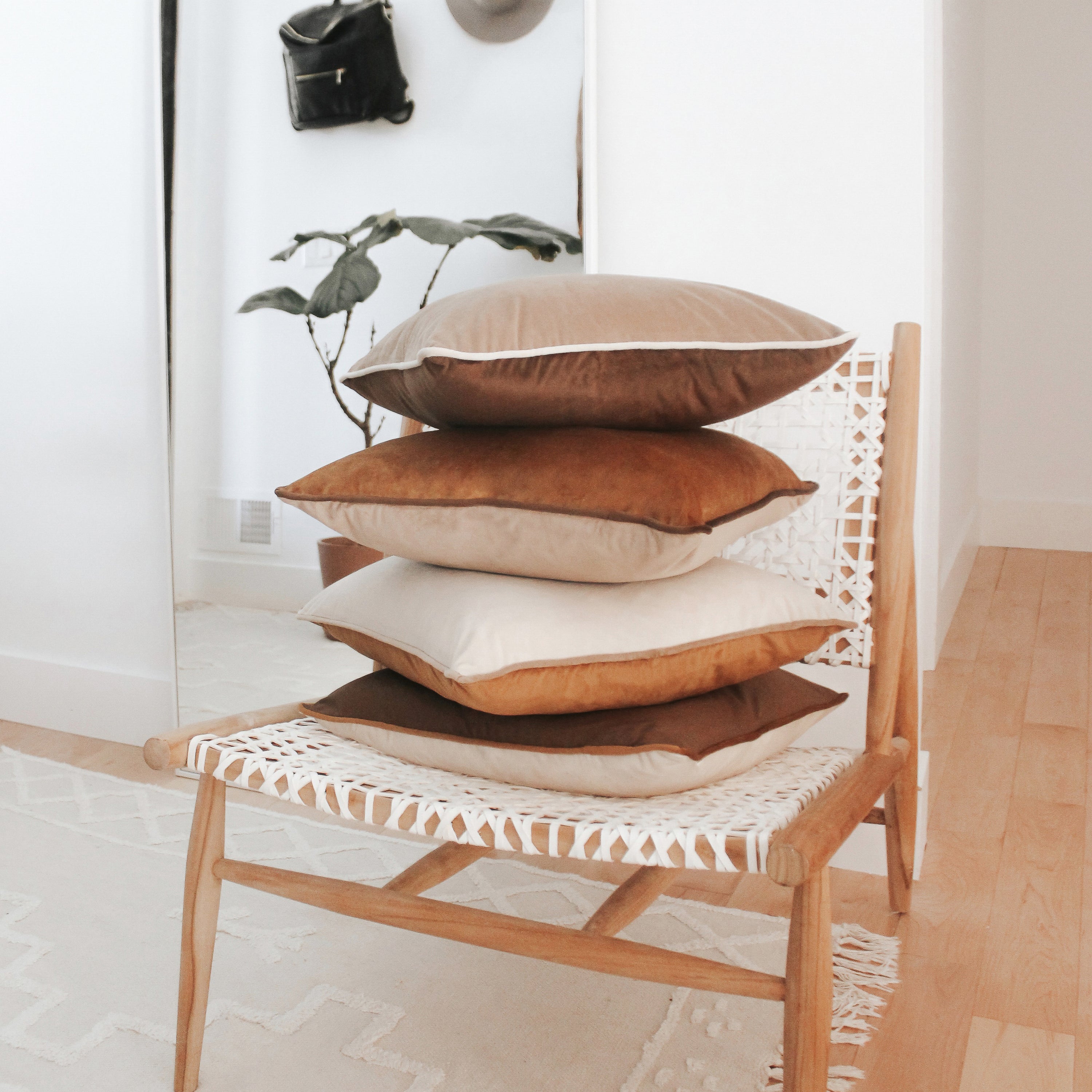 brown beige caramel decorative throw pillow covers piping soft reversible square home decor
