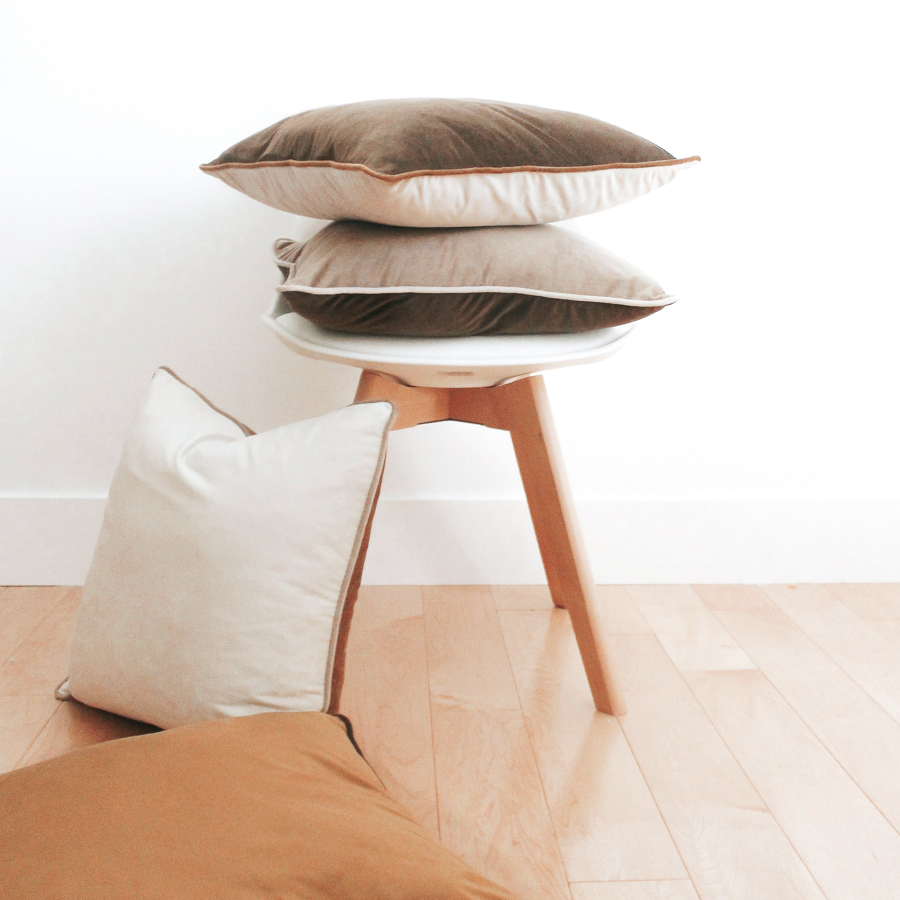brown beige caramel decorative throw pillow covers piping soft reversible square home decor