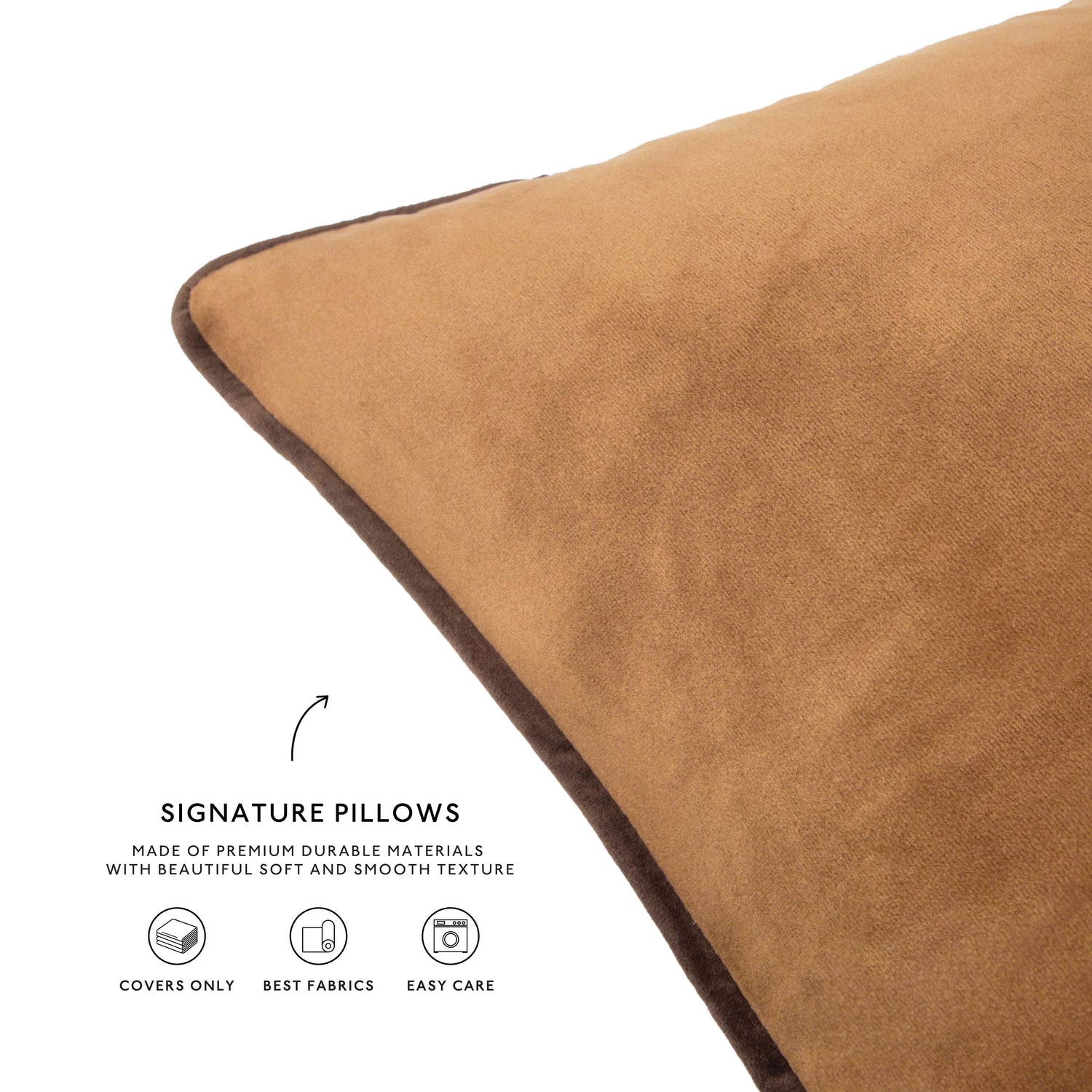 brown beige caramel decorative throw pillow covers piping soft reversible square home decor