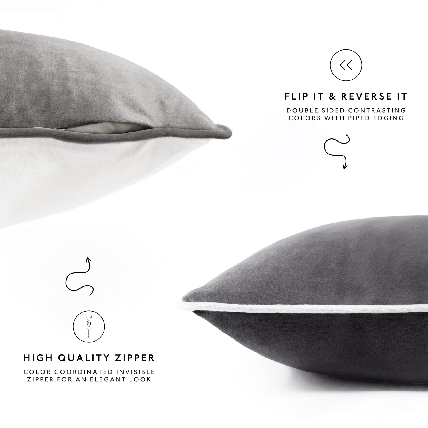 piping throw pillow covers black white grey dark light square velvet soft sham cushion home decor