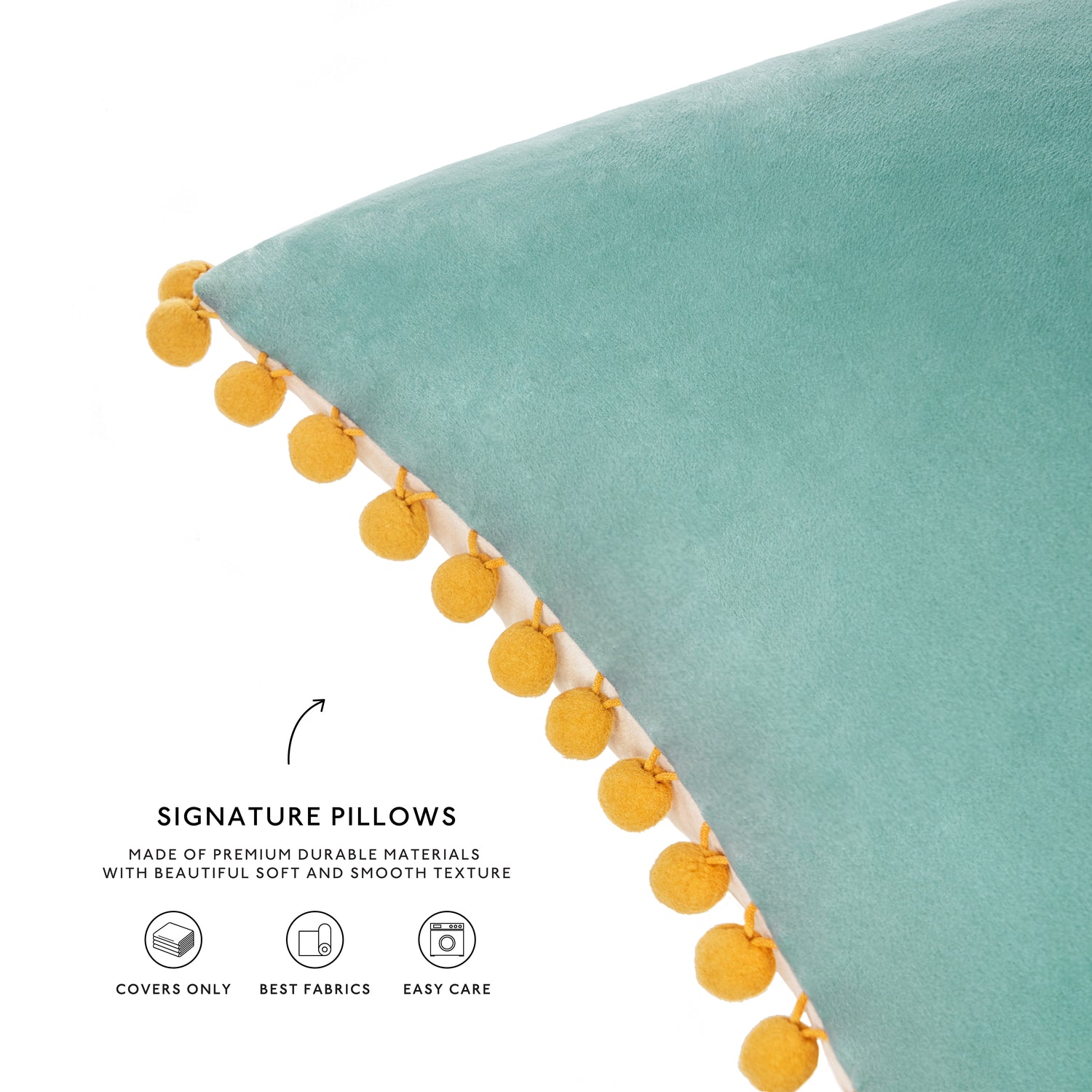 pom pom yellow orange teal beige decorative throw pillow covers velvet soft
