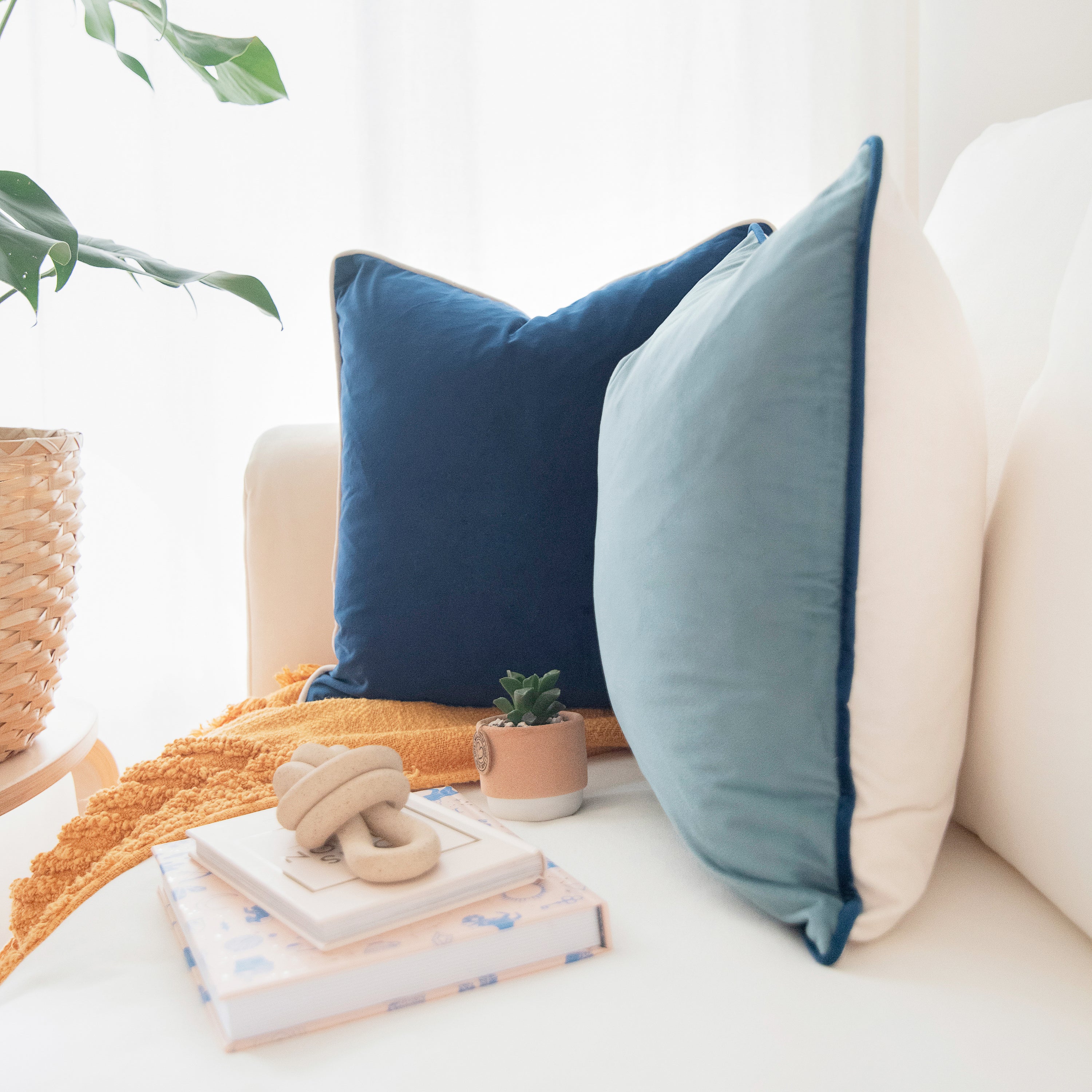 blue beige white teal decorative throw pillow covers velvet piping set two home decor