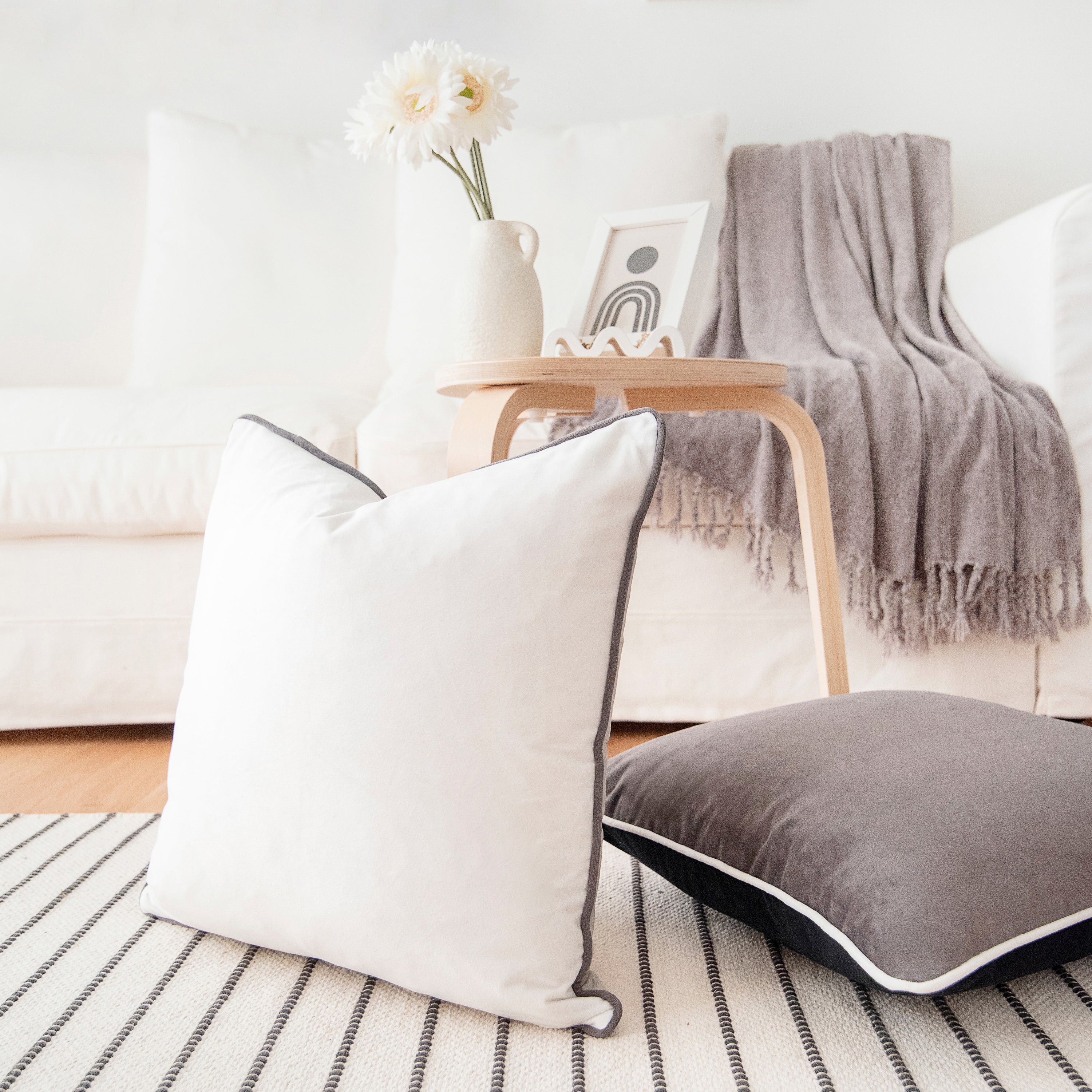 black white gray piping velvet decorative throw pillow covers reversible home decor