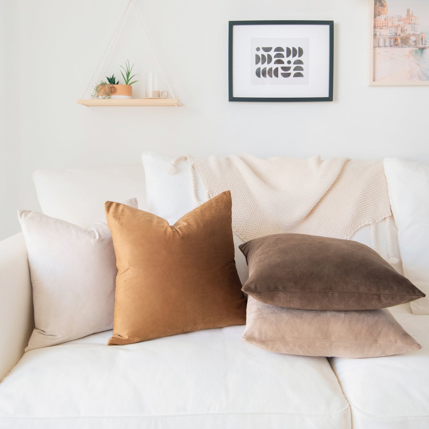 brown beige caramel velvet decorative throw pillow covers square home decor