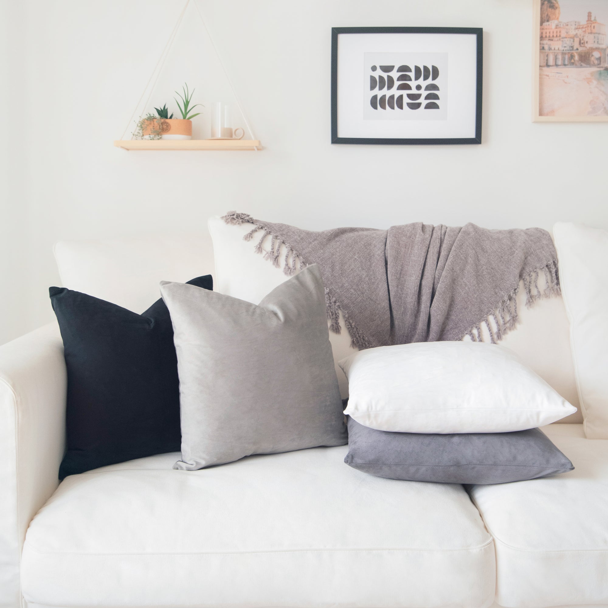 velvet decorative throw pillows black white gray grey home decor square 