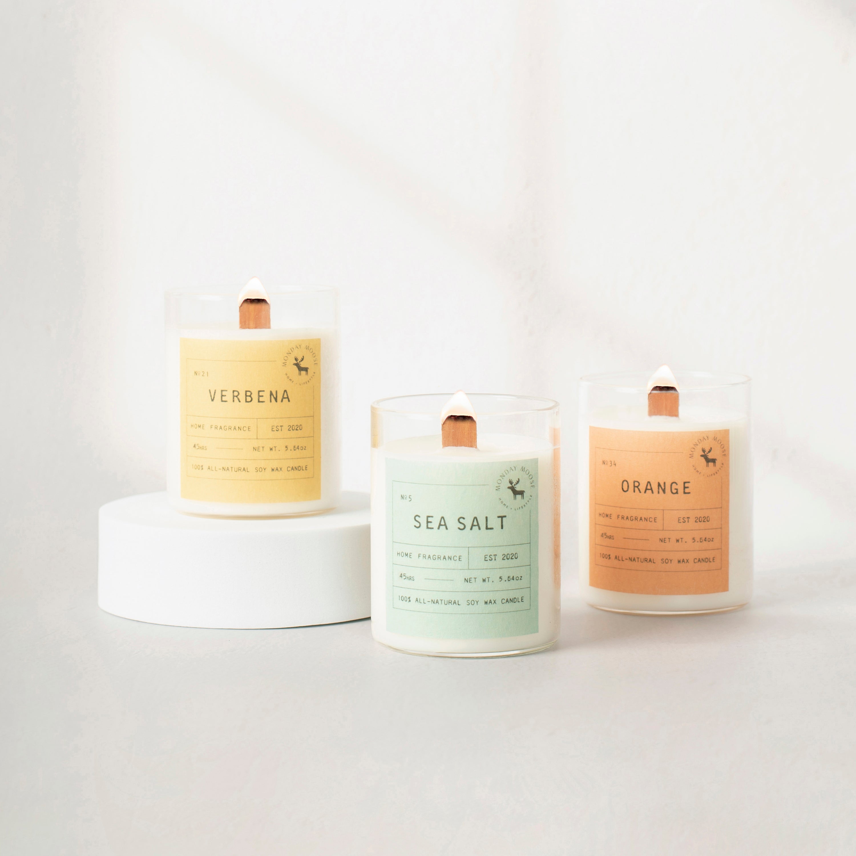 scented candle home fragrance set of three wood wick verbena sea salt orange