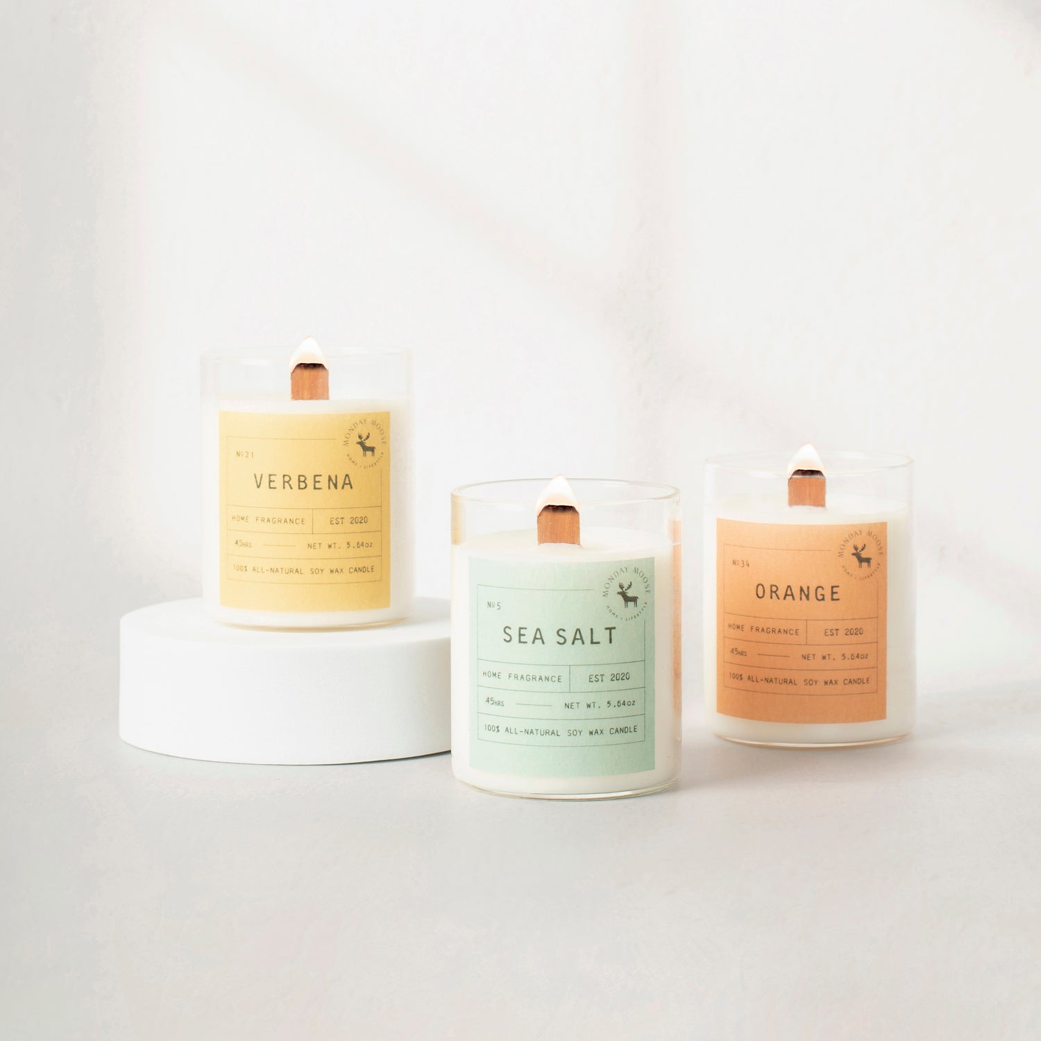 scented candle home fragrance set of three wood wick verbena sea salt orange