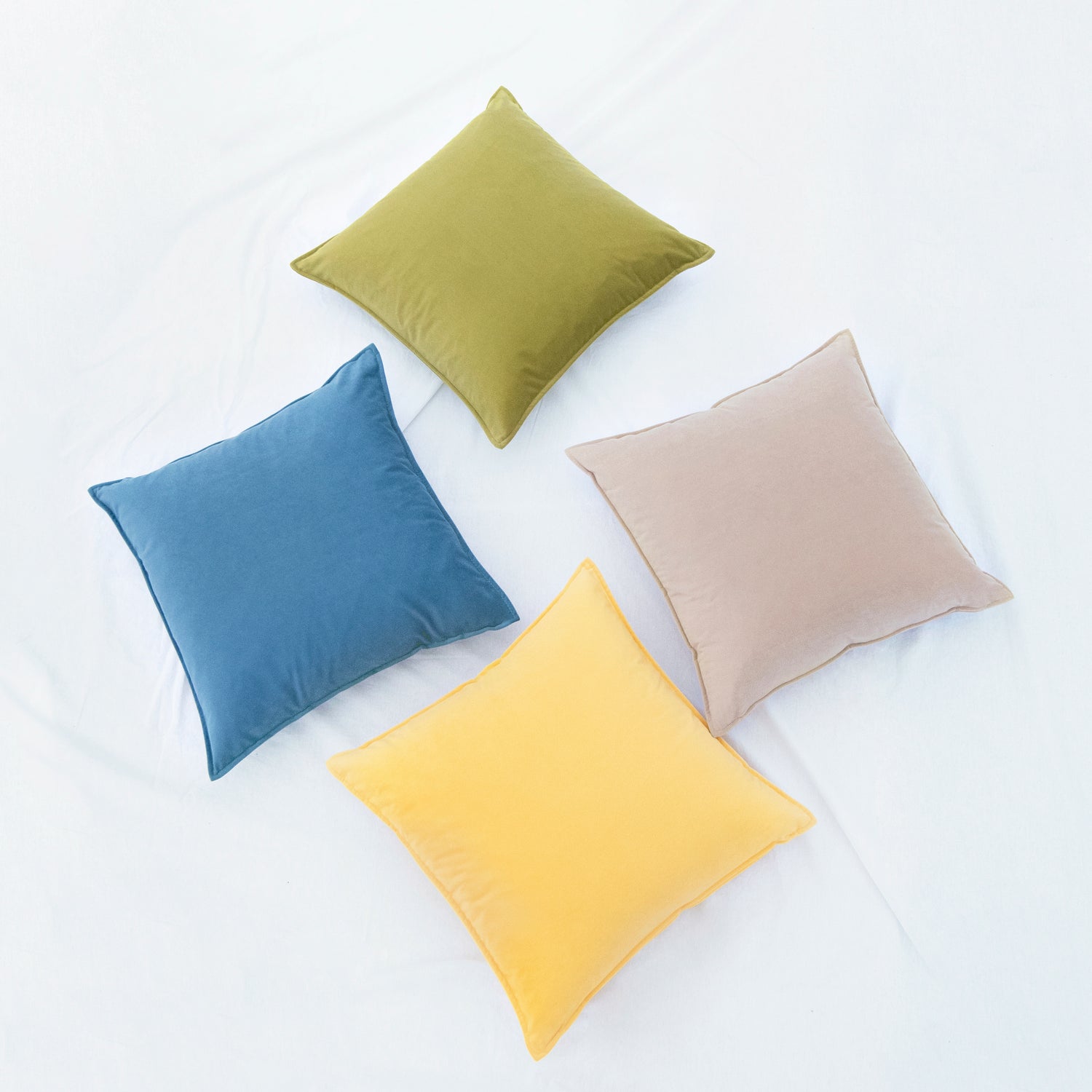 yellow beige green blue decorative throw pillow covers stonewashed velvet  