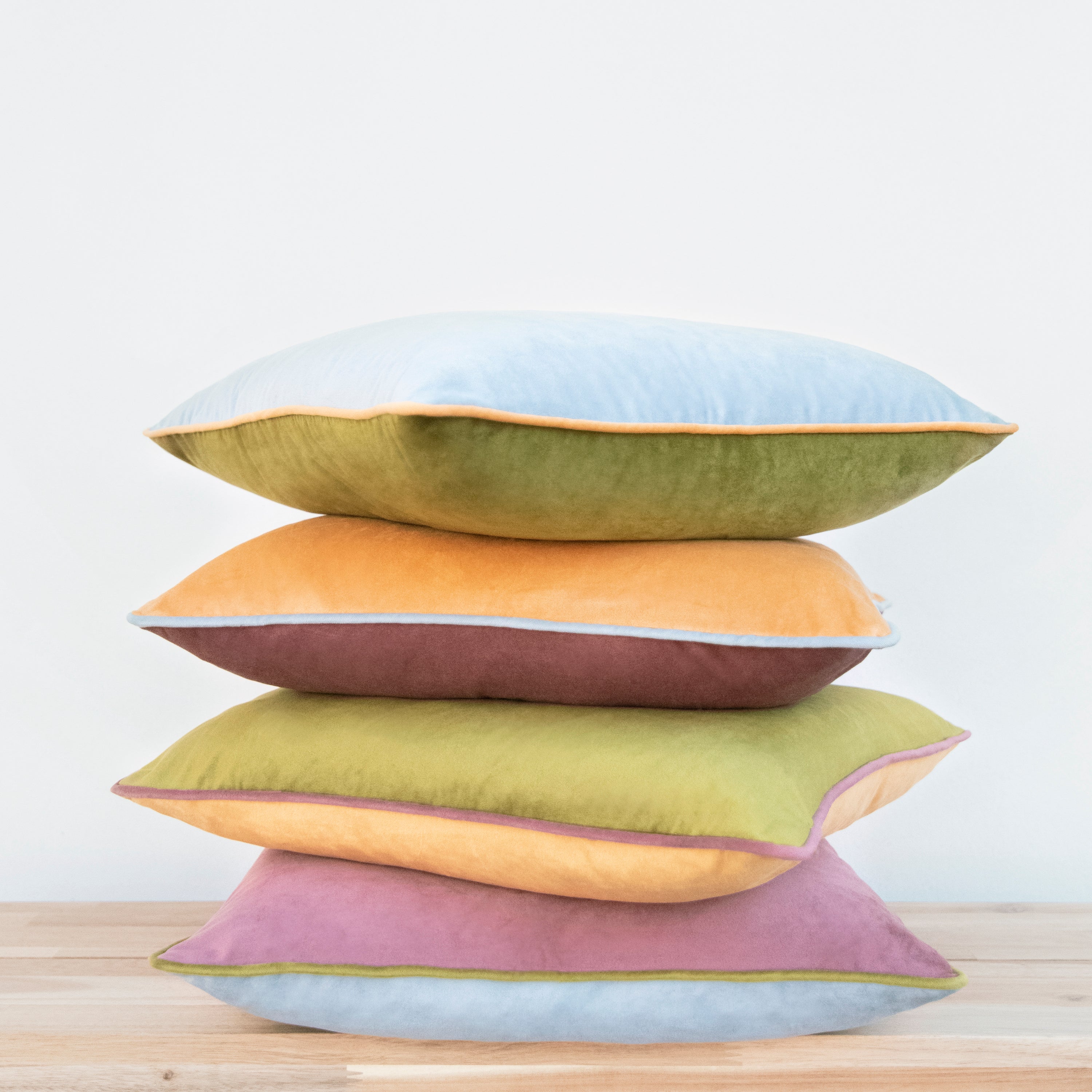 green purple yellow light blue decorative throw pillow covers piping soft reversible square home decor