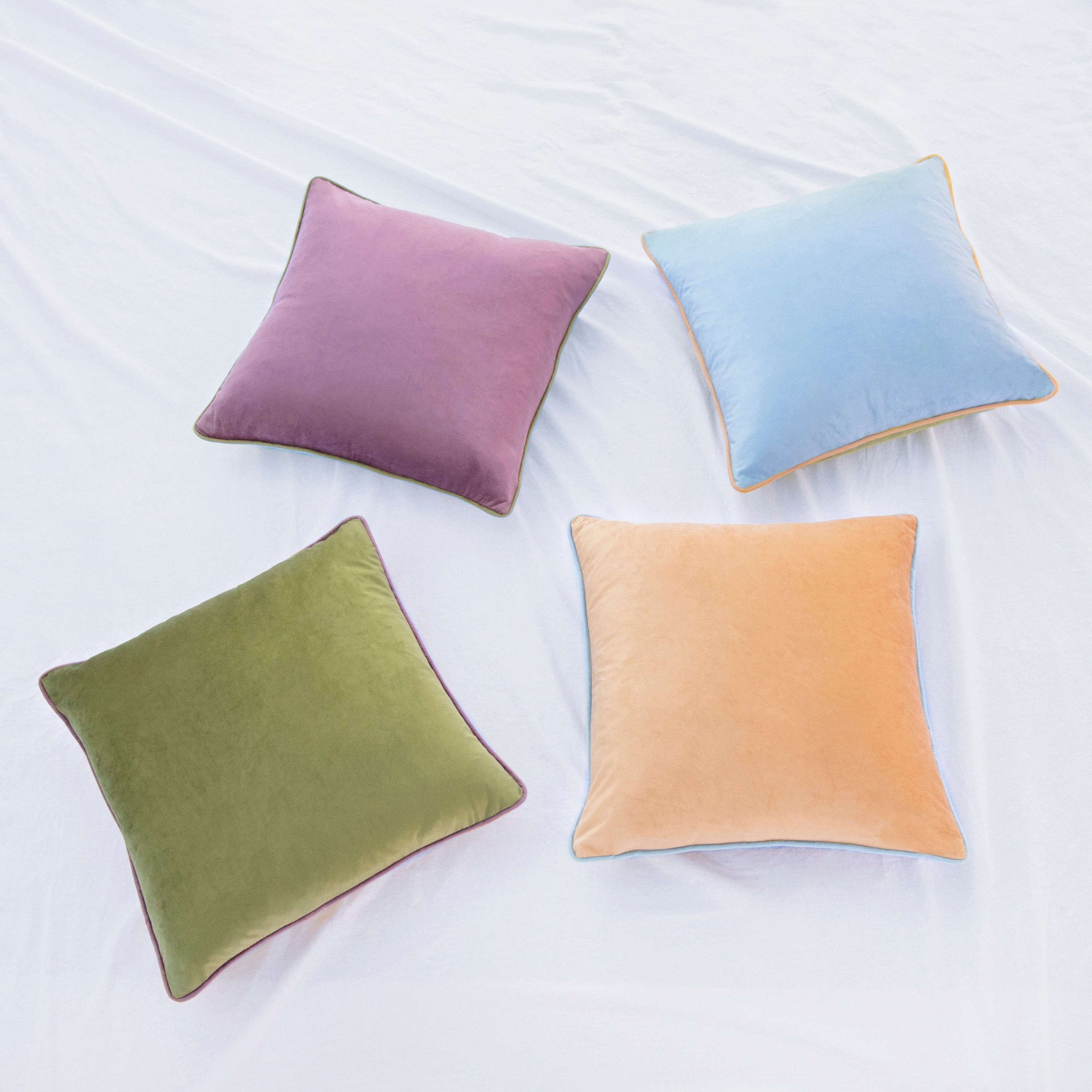 green purple yellow light blue decorative throw pillow covers piping soft reversible square home decor