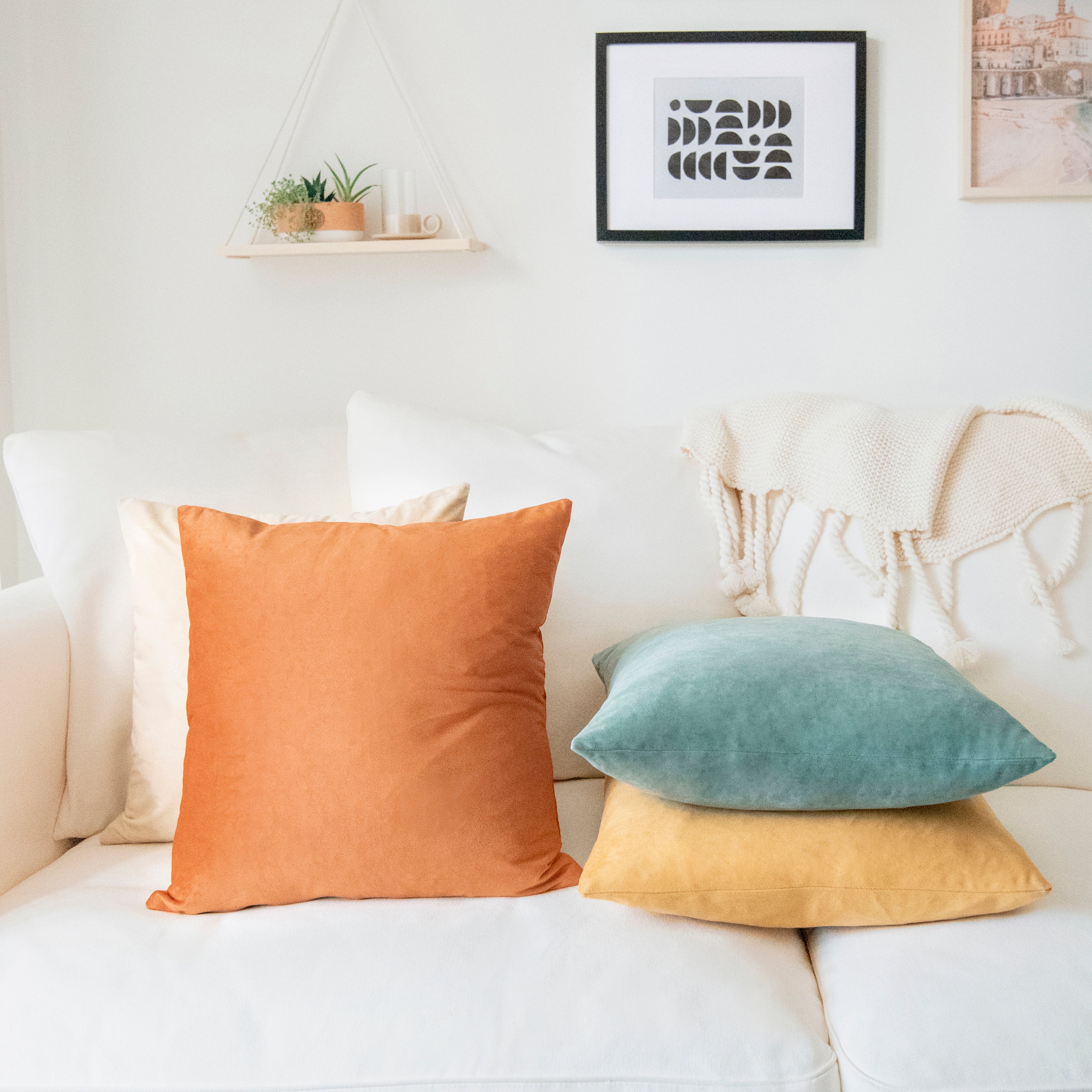 orange teal yellow beige velvet decorative throw pillow covers square home decor