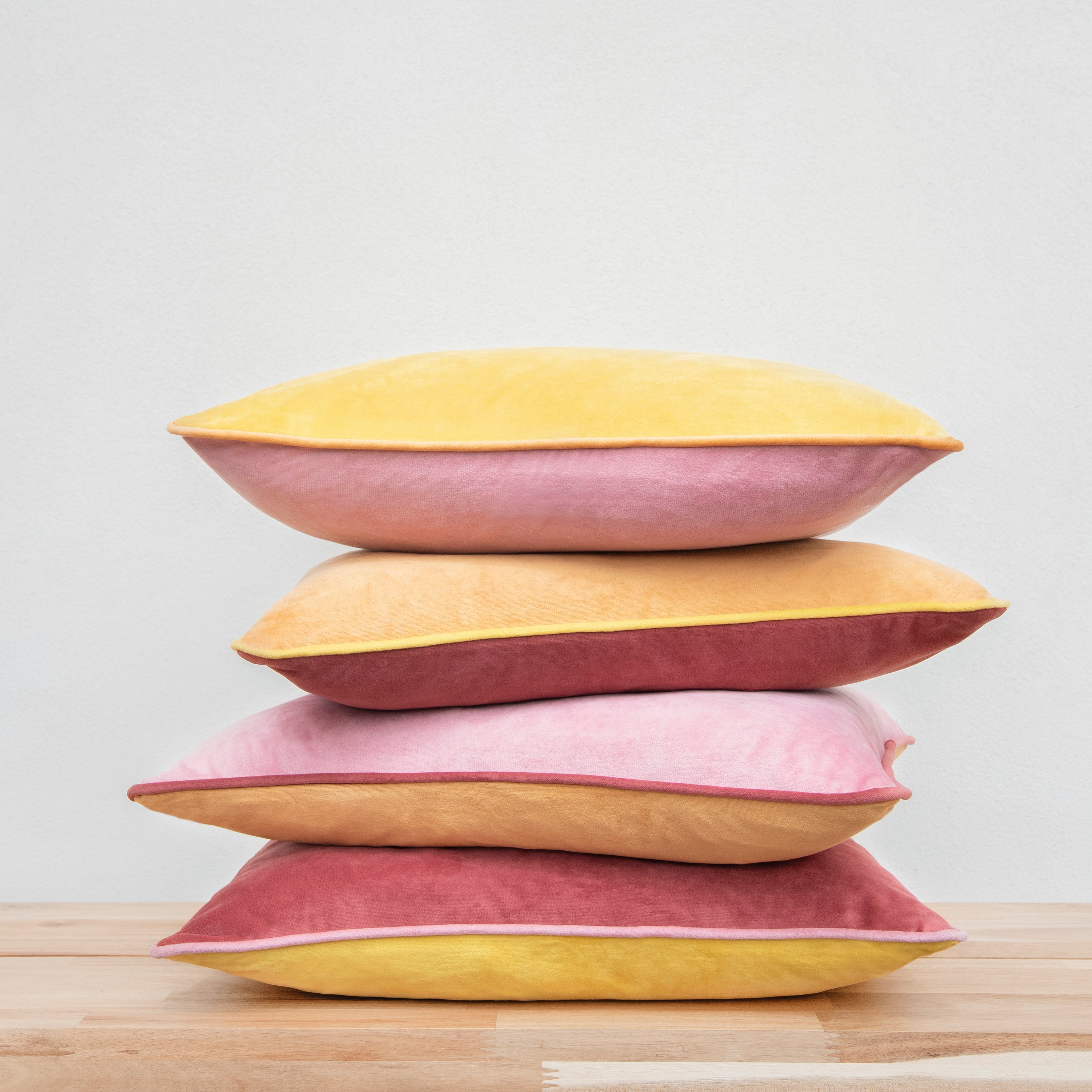 yellow ochre pink decorative throw pillow covers piping soft reversible square home decor