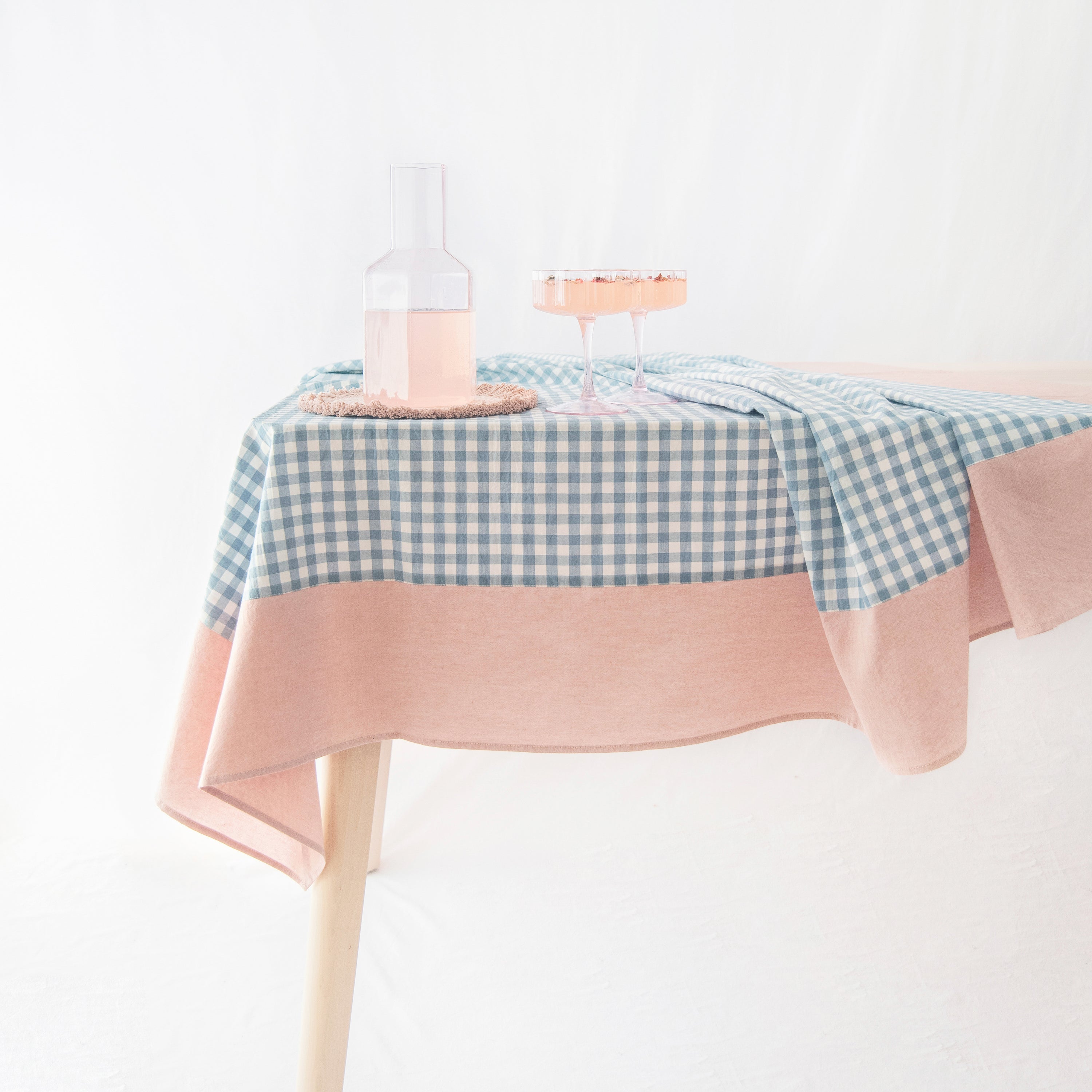 tablecloth gingham plaid buffalo checkered cotton stonewashed blue clay white rectangle