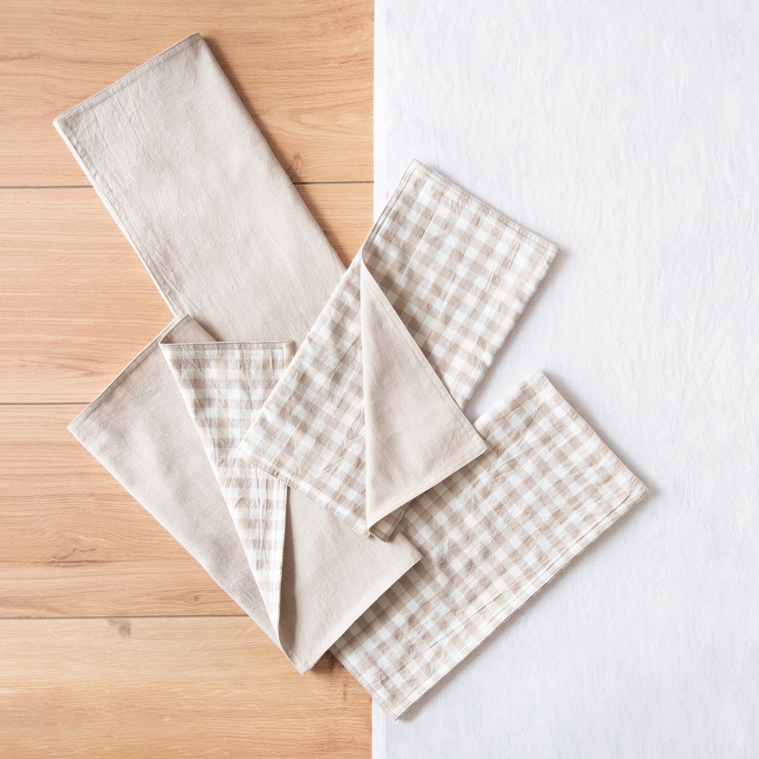 beige white rectangle placemats gingham checkered reversible stonewashed cotton