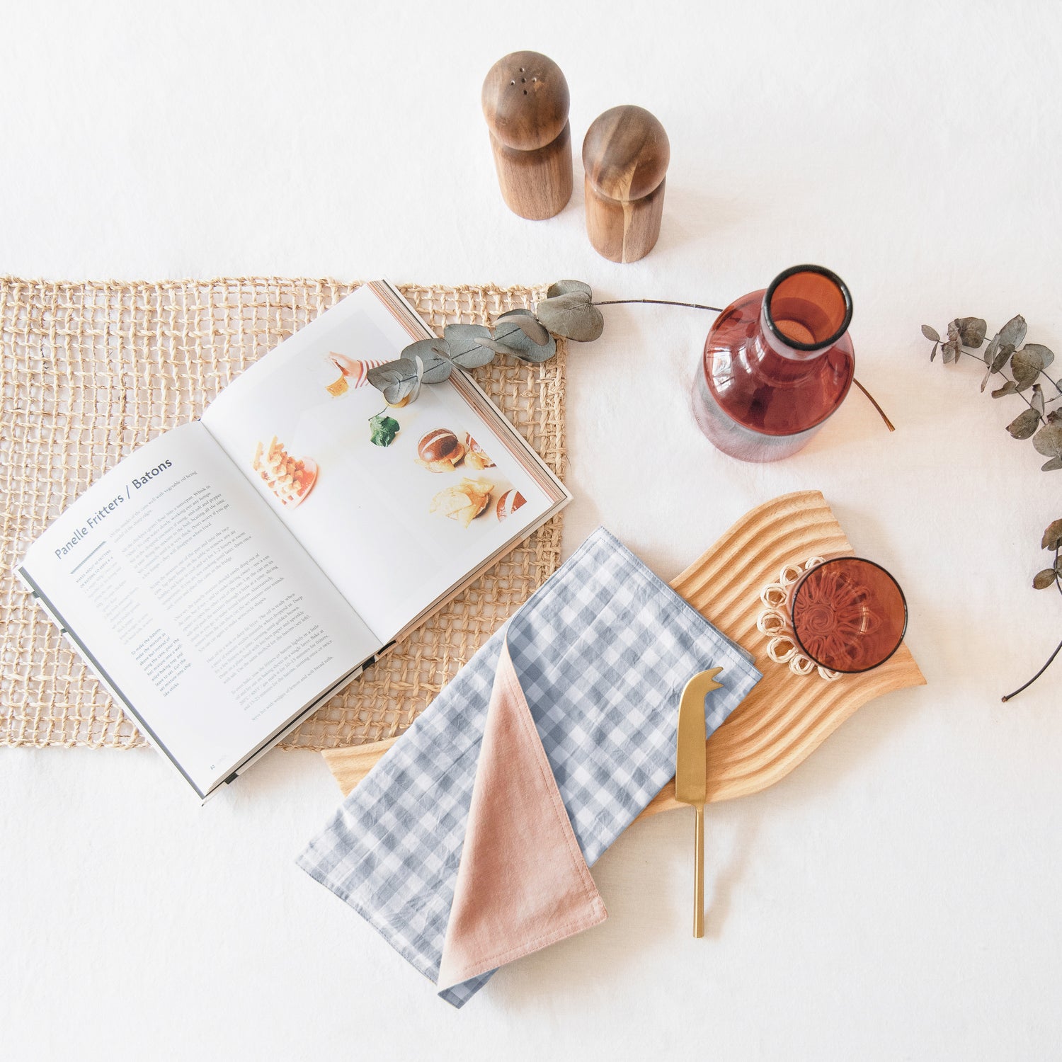 blue clay white rectangle placemats gingham checkered reversible stonewashed cotton