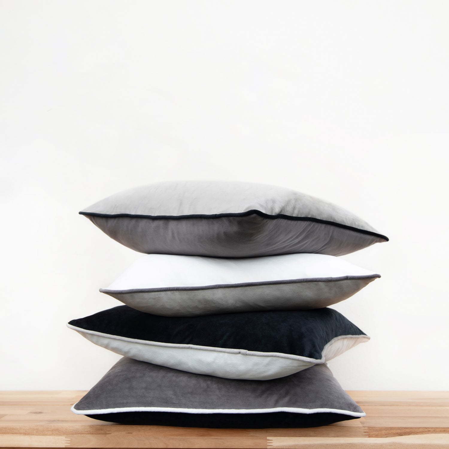 piping throw pillow covers black white grey dark light square velvet soft sham cushion home decor