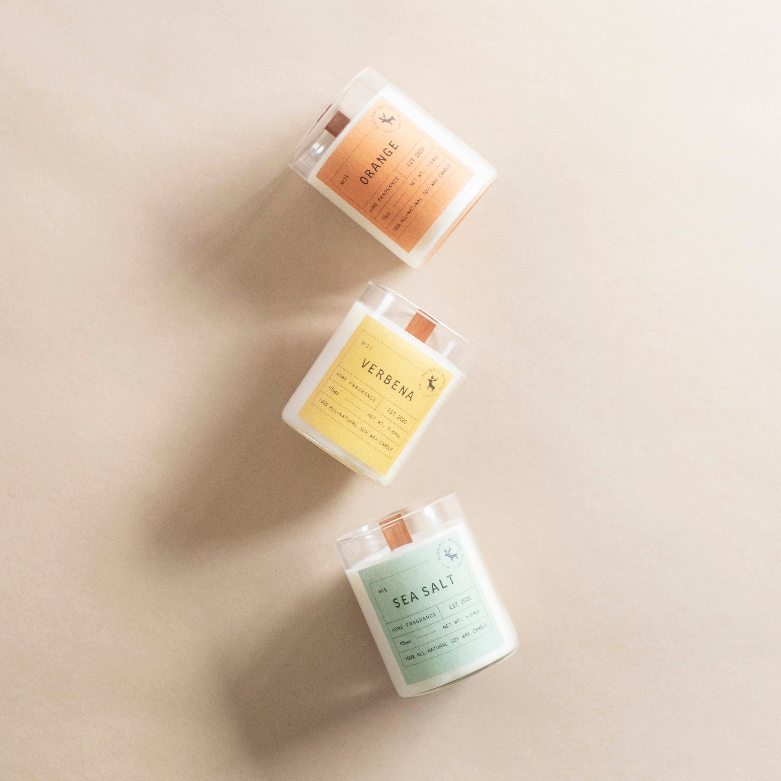scented candle home fragrance set of three wood wick verbena sea salt orange