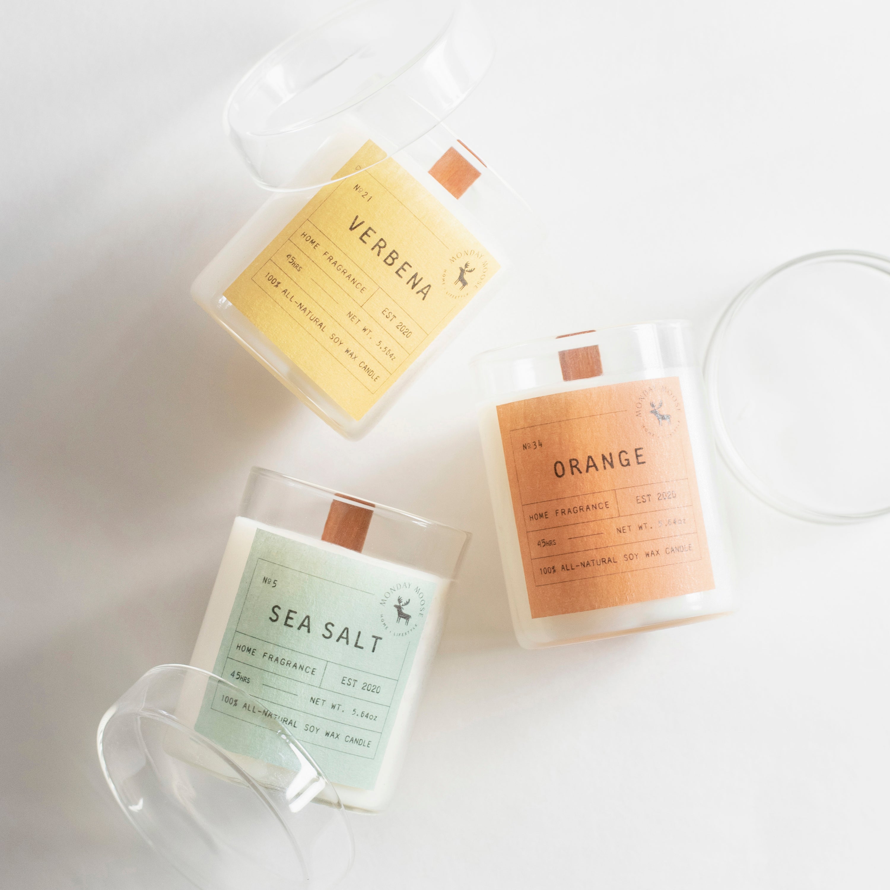 scented candle home fragrance set of three wood wick verbena sea salt orange