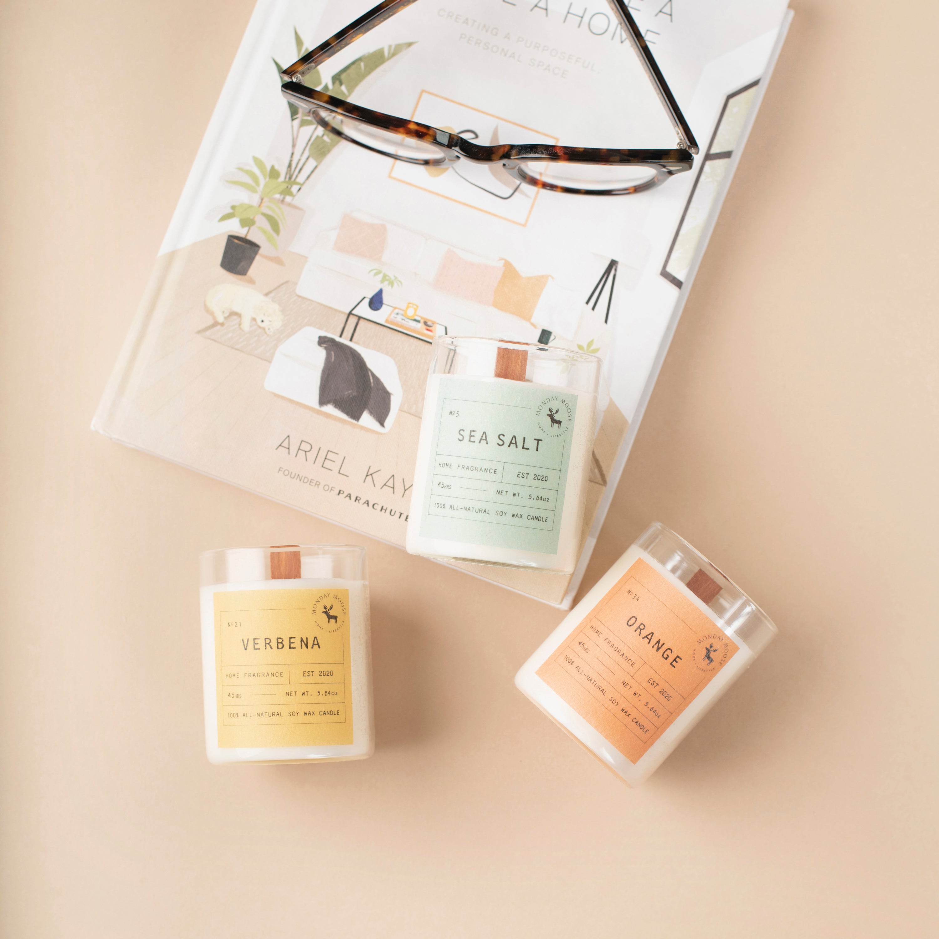 scented candle home fragrance set of three wood wick verbena sea salt orange
