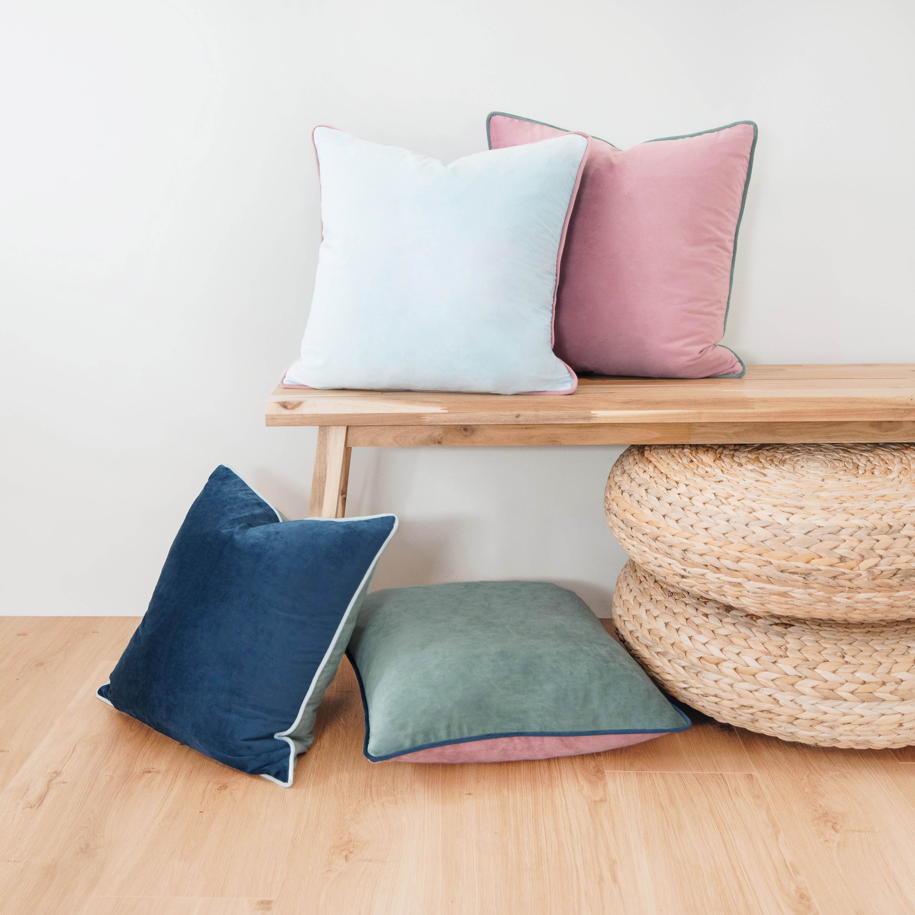 green pink teal blue light decorative throw pillow covers piping soft reversible square home decor