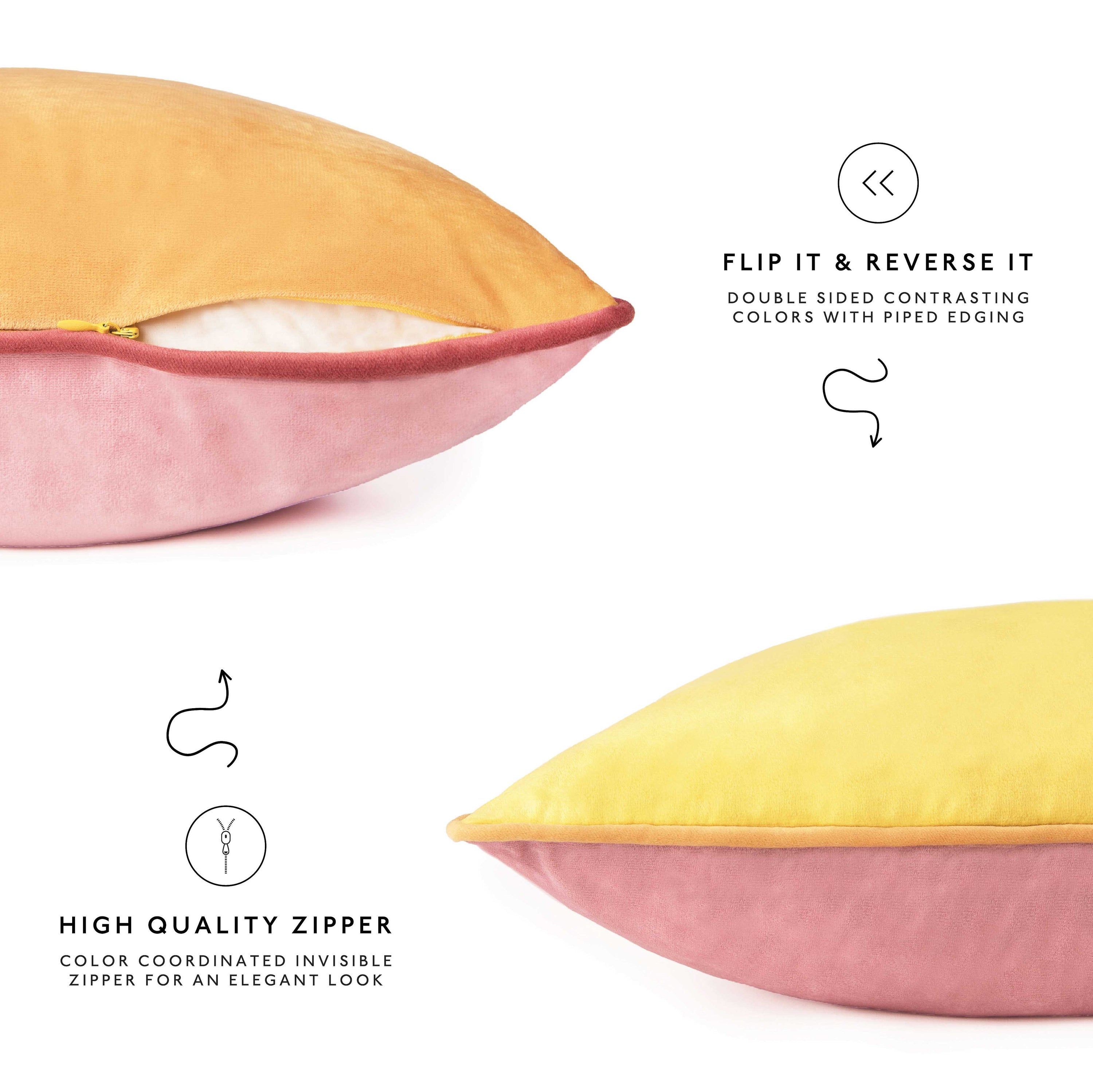 yellow ochre pink decorative throw pillow covers piping soft reversible square home decor