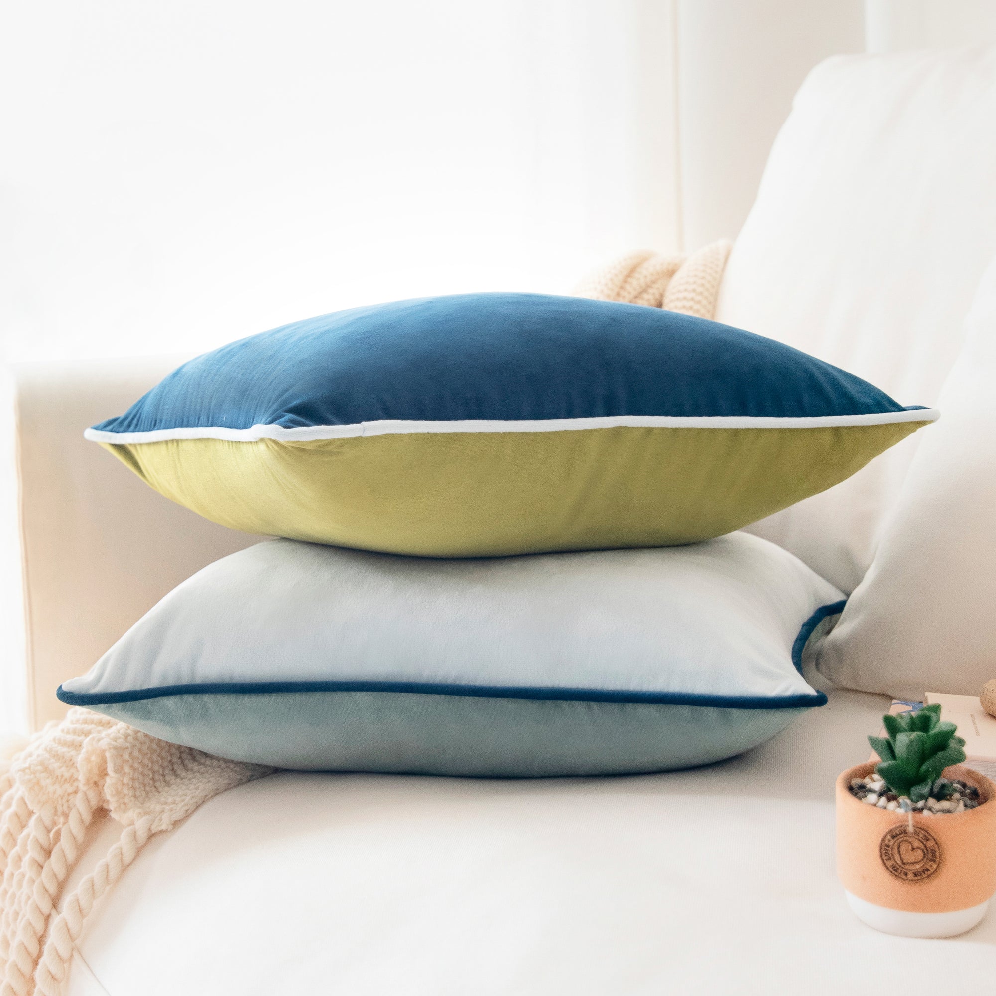 olive green teal light blue decorative throw pillow covers velvet soft