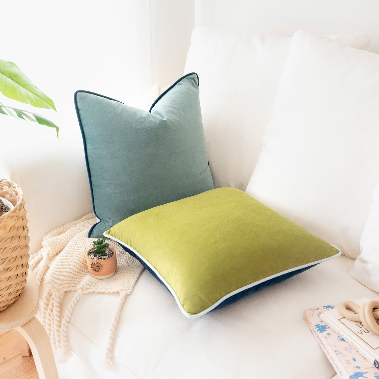 olive green teal light blue decorative throw pillow covers velvet soft
