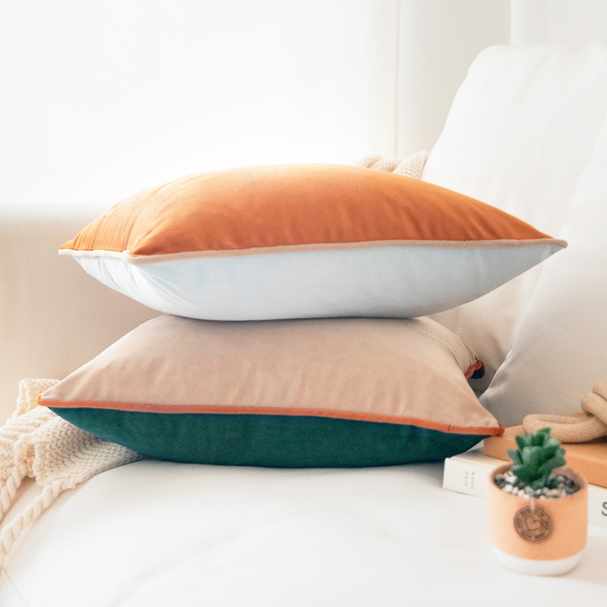 orange green beige light blue decorative throw pillow covers velvet soft