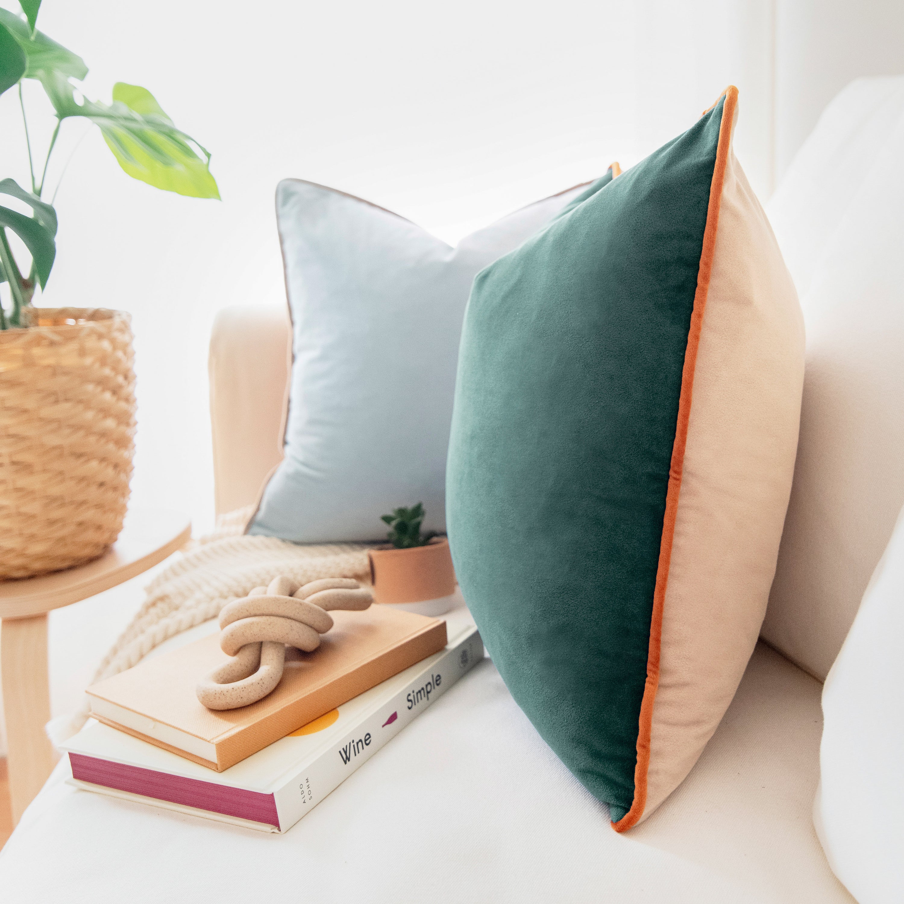 orange green beige light blue decorative throw pillow covers velvet soft