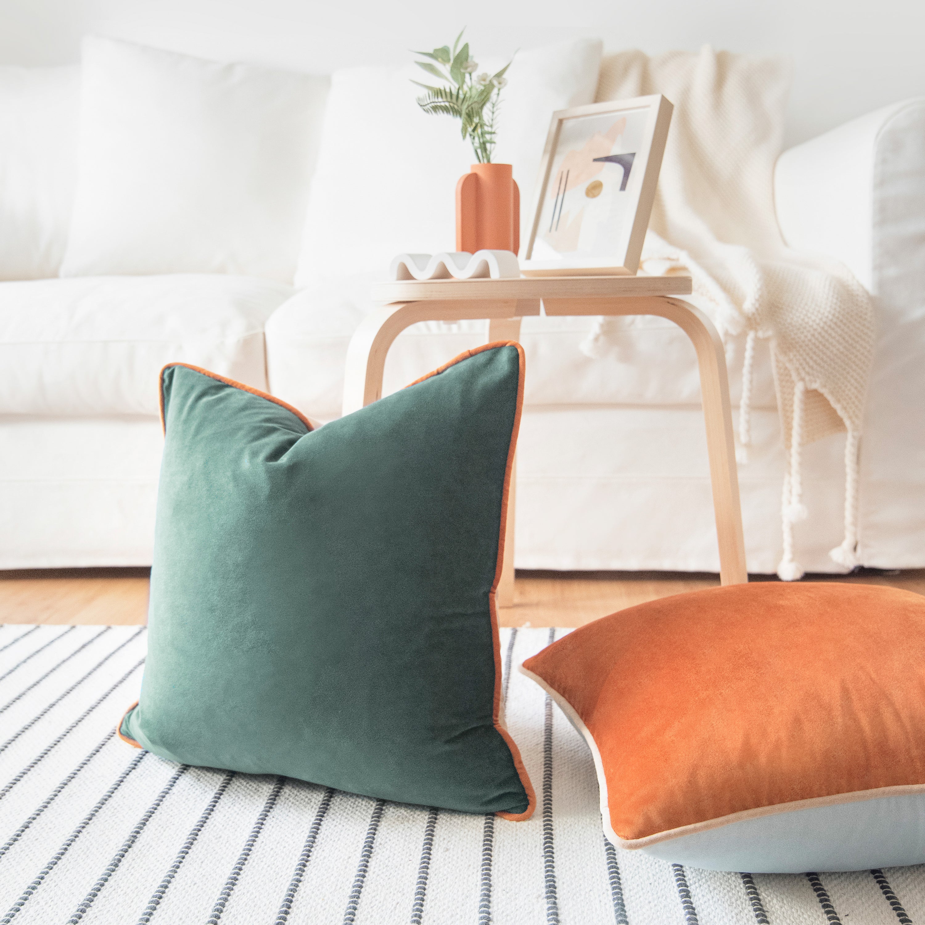orange green beige light blue decorative throw pillow covers velvet soft