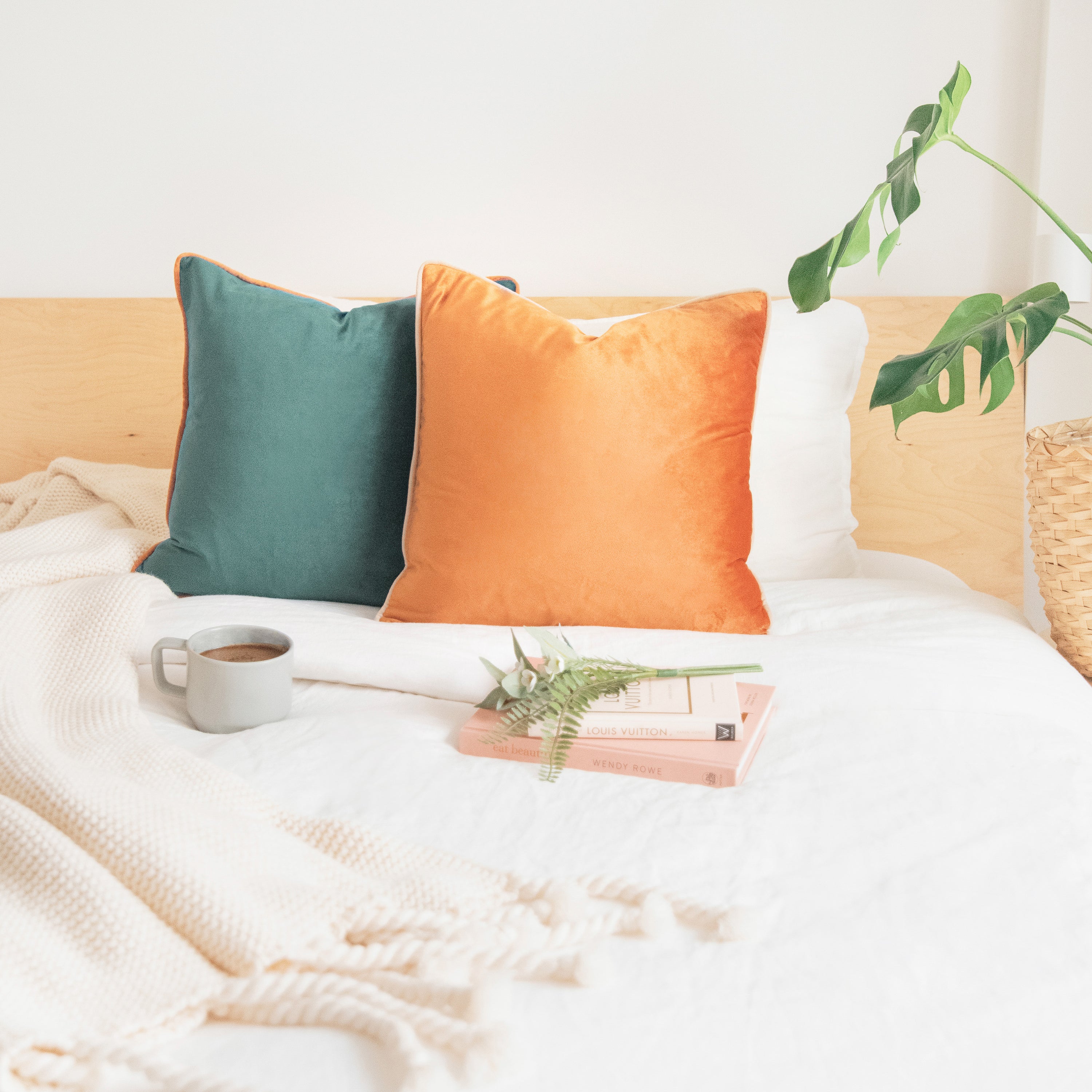 orange green beige light blue decorative throw pillow covers velvet soft