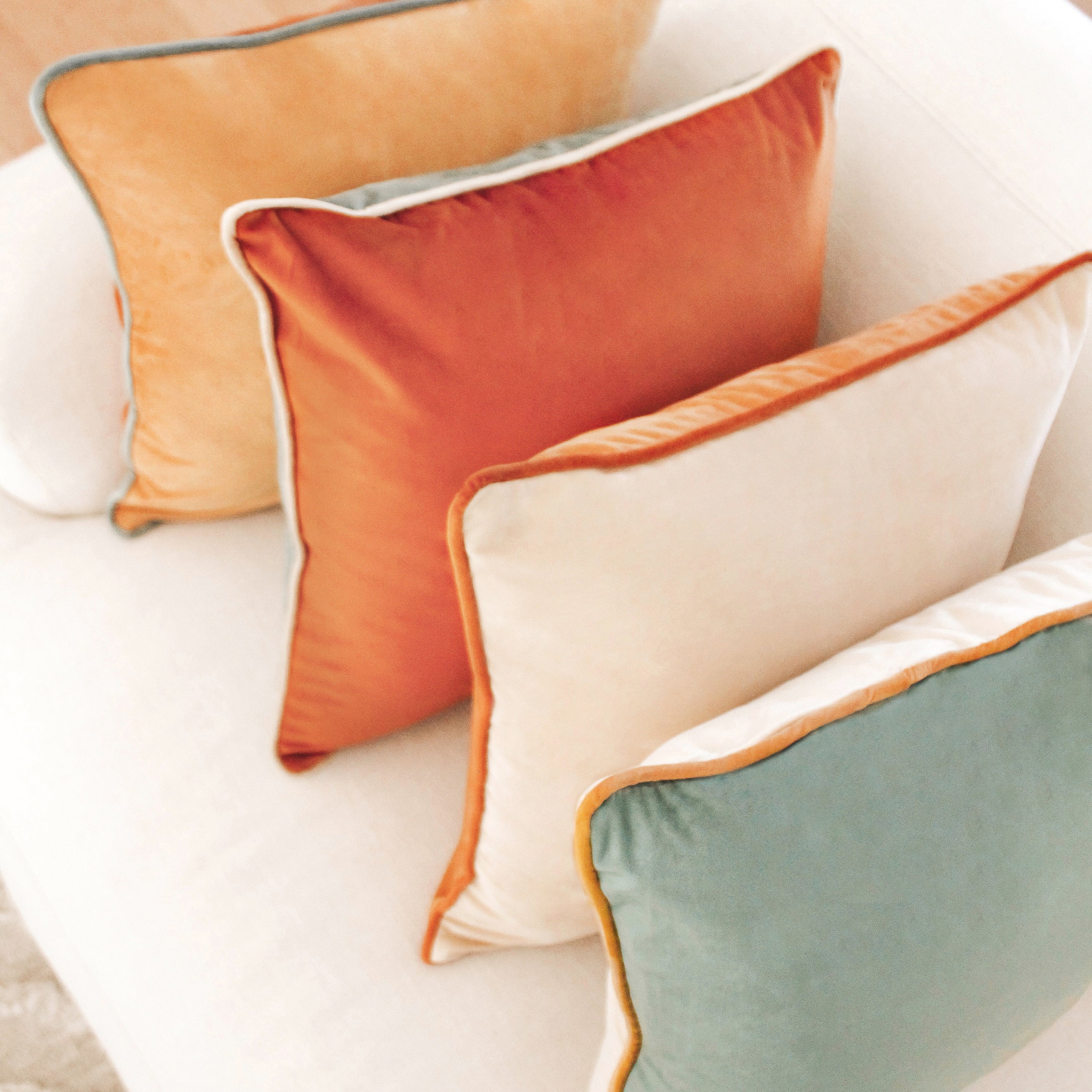 beige yellow teal orange decorative throw pillow covers piping soft reversible square home decor