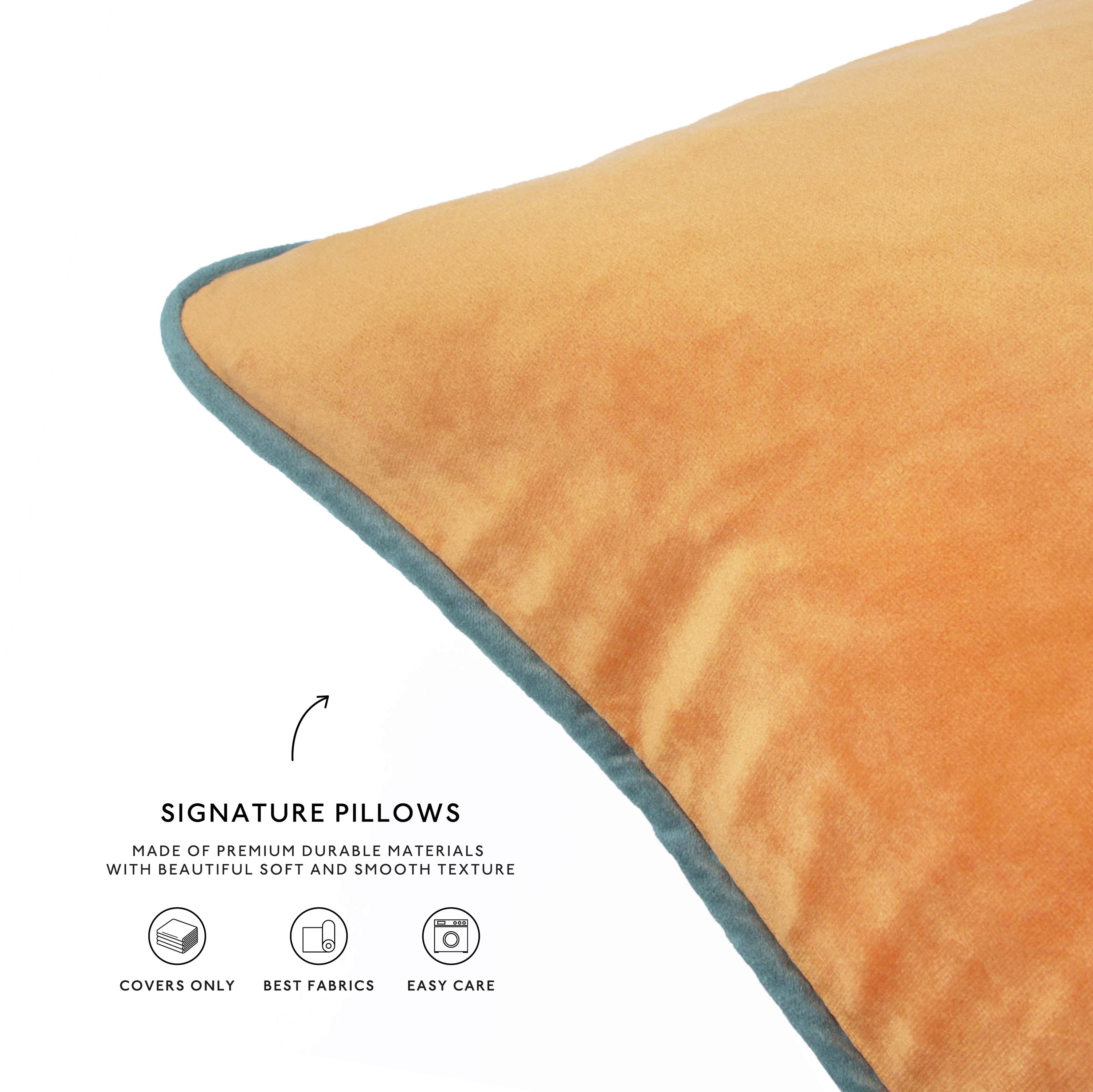 beige yellow teal orange decorative throw pillow covers piping soft reversible square home decor