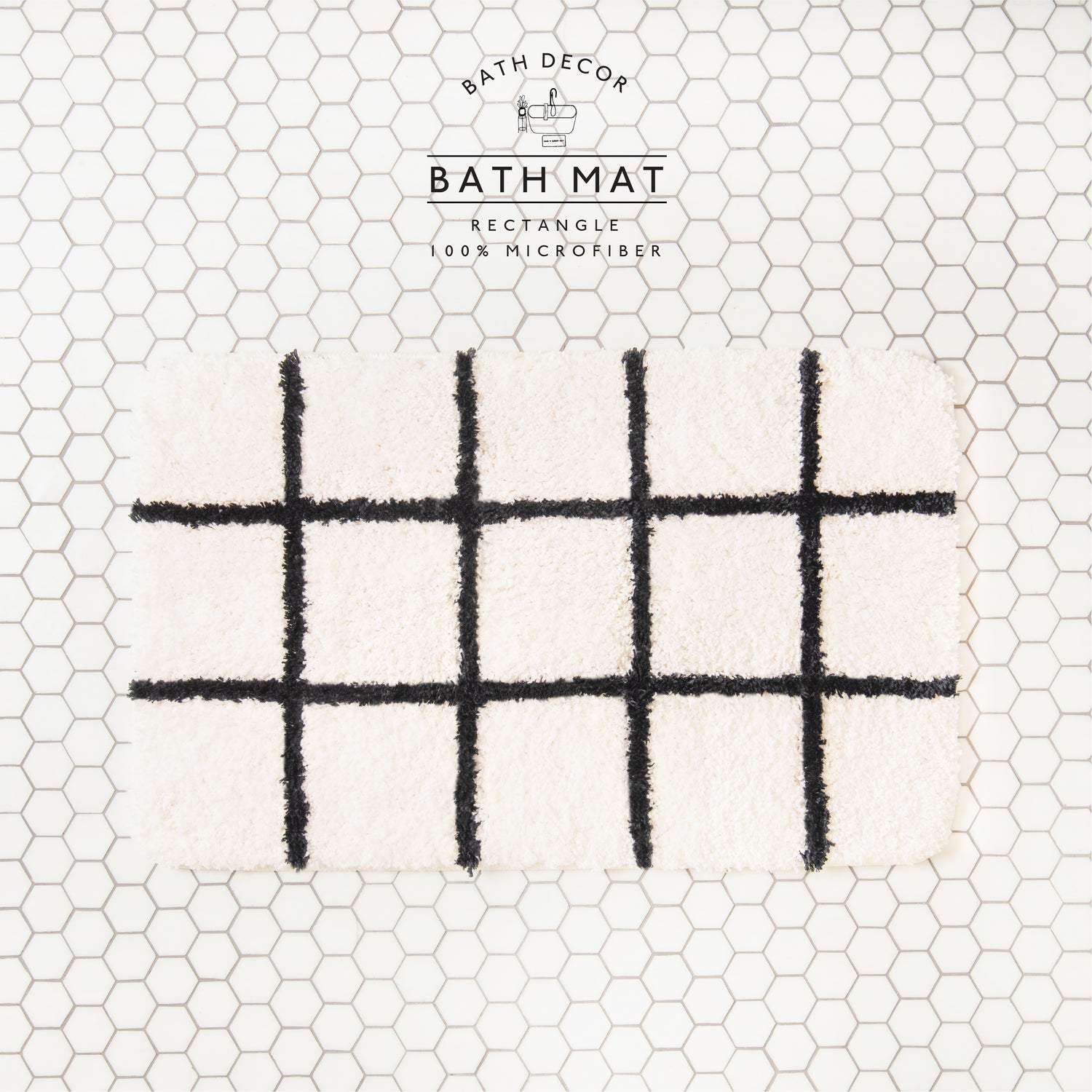 black white bathmat rug carpet grid decor fluffy checkered microfiber tufted