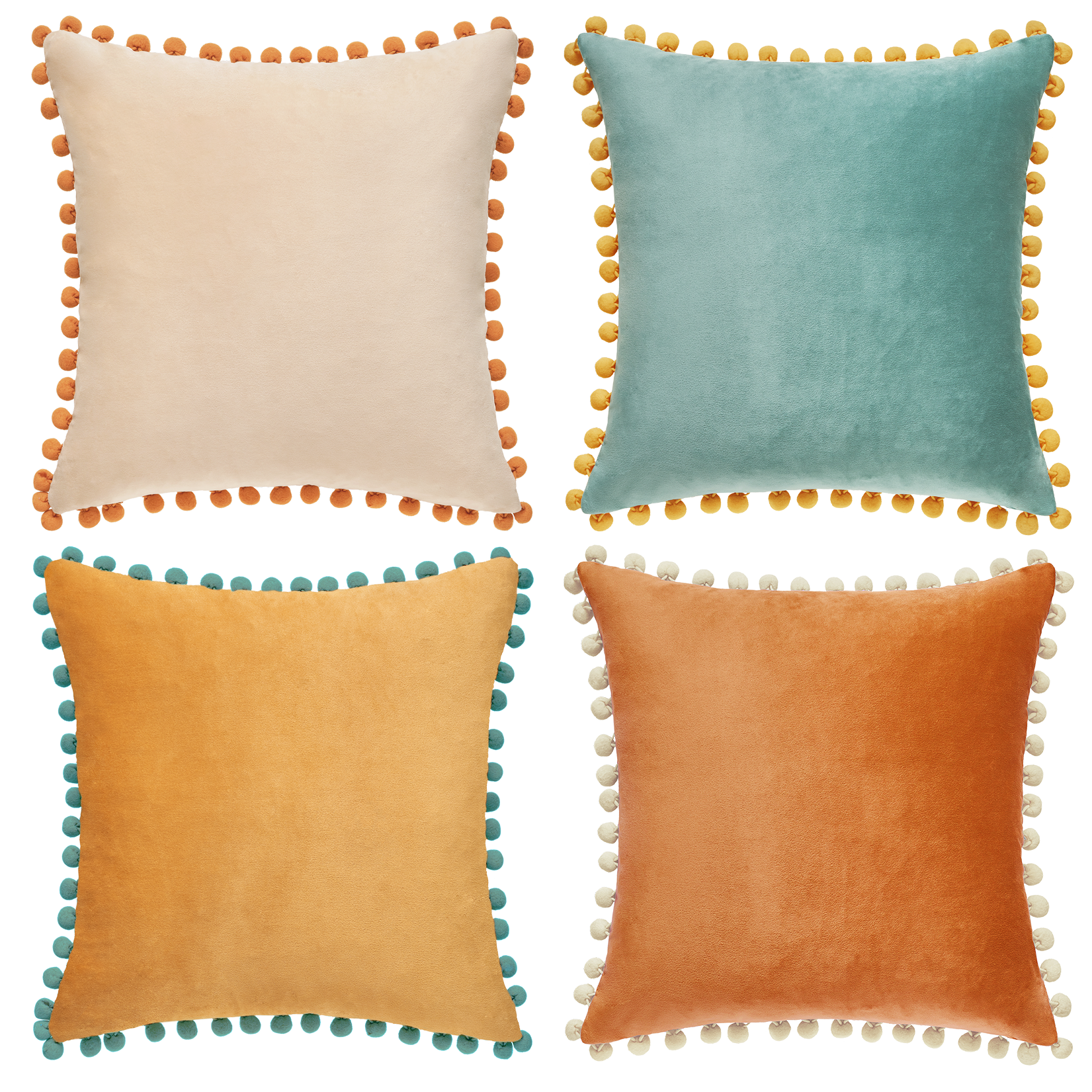 pom pom yellow orange teal beige decorative throw pillow covers velvet soft