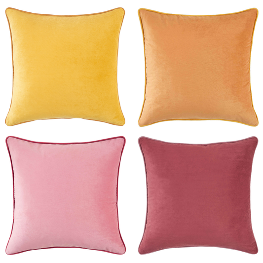 yellow ochre pink decorative throw pillow covers piping soft reversible square home decor