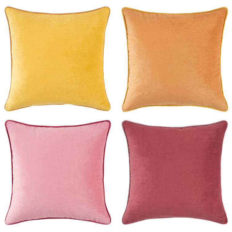 yellow ochre pink decorative throw pillow covers piping soft reversible square home decor