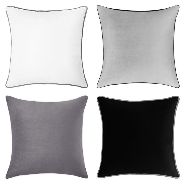 piping throw pillow covers black white grey dark light square velvet soft sham cushion home decor