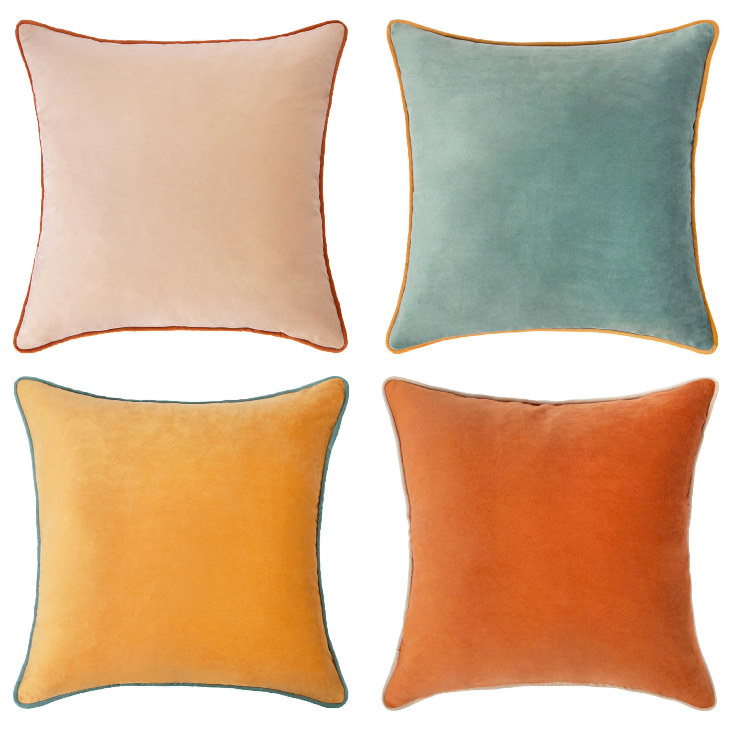 beige yellow teal orange decorative throw pillow covers piping soft reversible square home decor