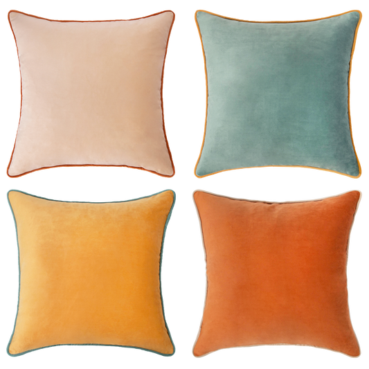 beige yellow teal orange decorative throw pillow covers piping soft reversible square home decor