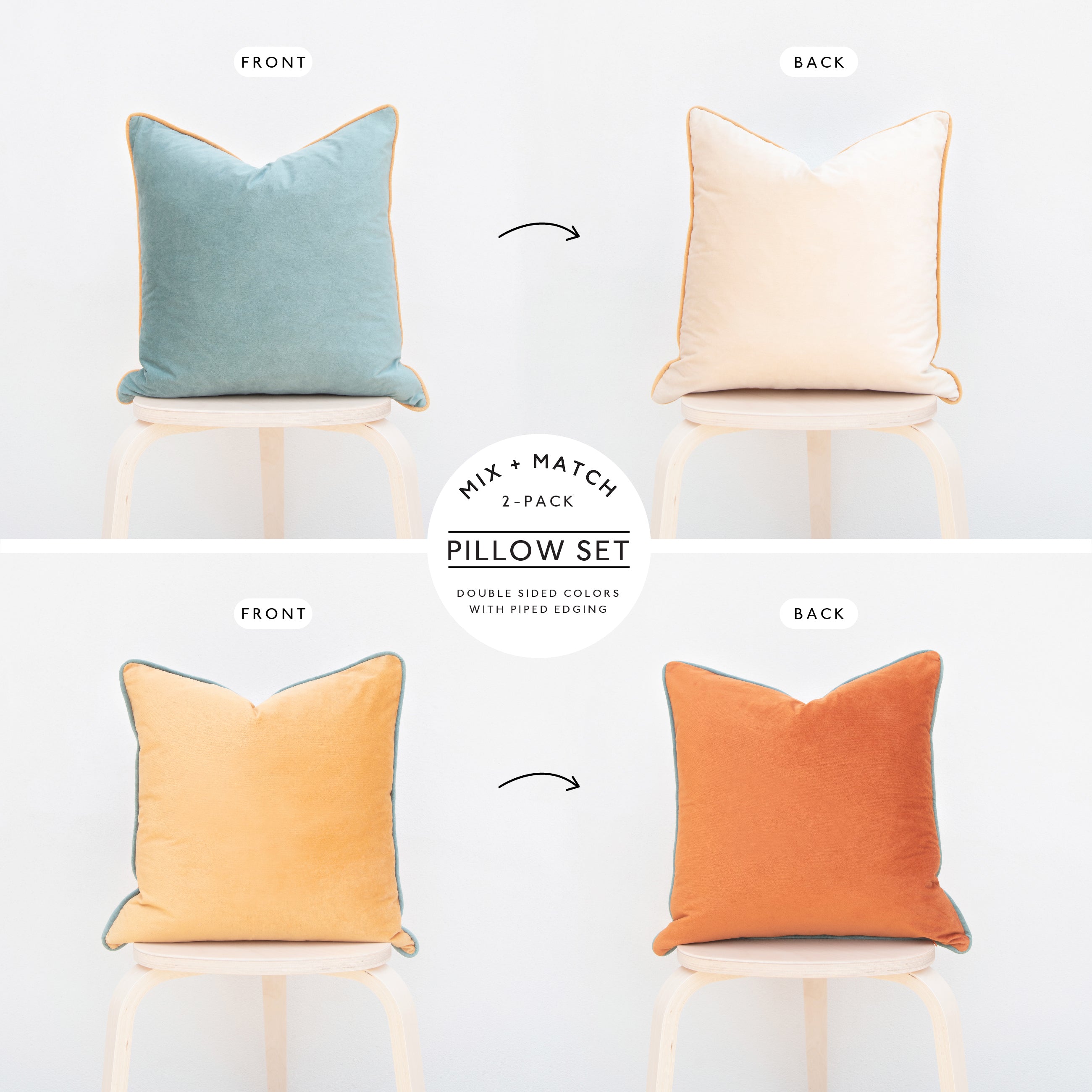 orange teal piping throw pillow covers velvet home decor soft square shams cushions