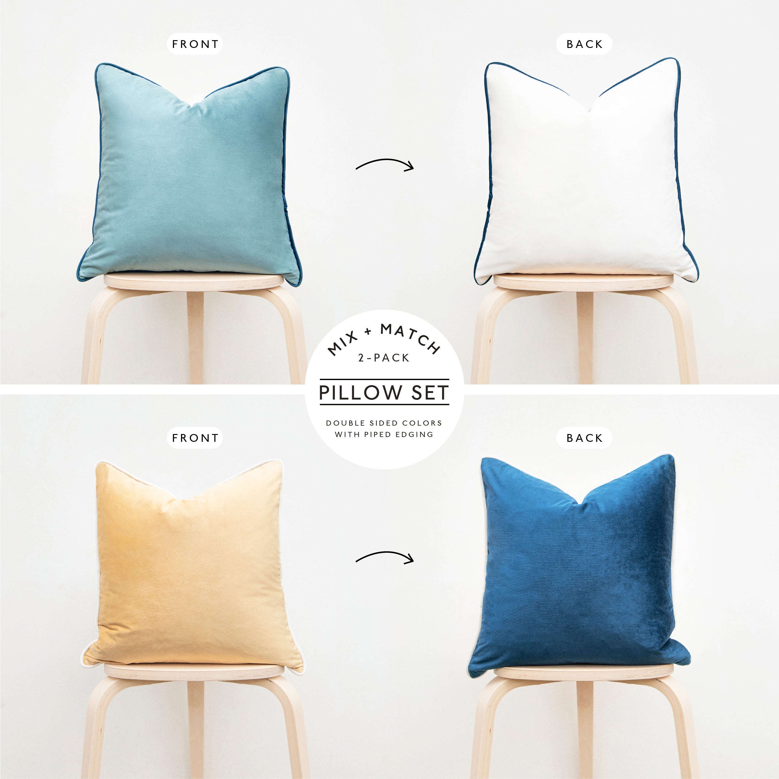 blue beige white teal decorative throw pillow covers velvet piping set two home decor